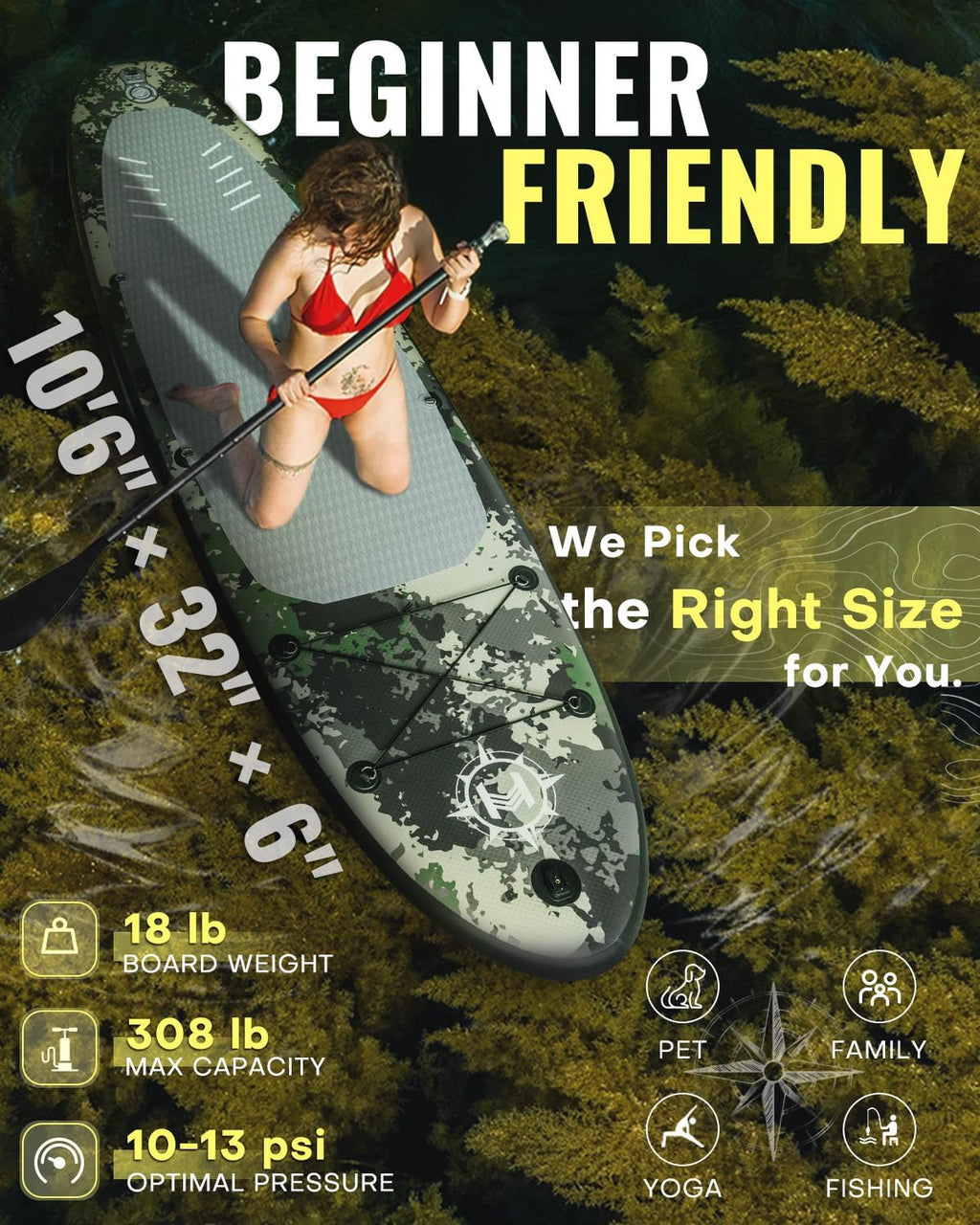 HEYBOARD Inflatable Stand Up Paddle Board 10'6'×32'×6' Standup Paddleboard with Premium SUP Accessories & Backpack, Non-Slip Deck, Waterproof Bag, Leash, Paddle, Hand Pump