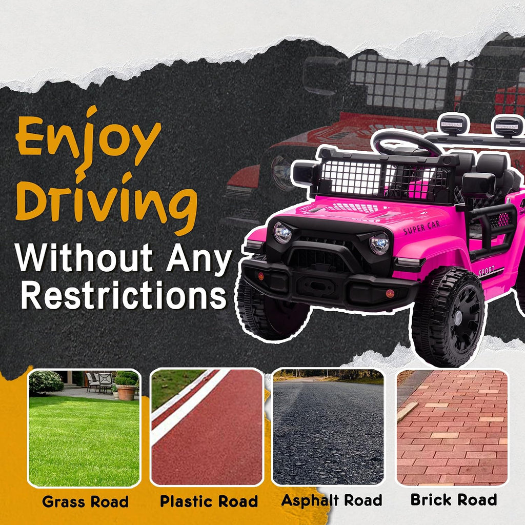 24V Ride On Jeep Car, Toddler Ride On Toys w/Parents Remote Control, One Seat Electric Car for Kids 2-4 with 4-Wheel Suspension, Bluetooth, Music, 1.86-3.11MPH Adjustable Speed, Pink