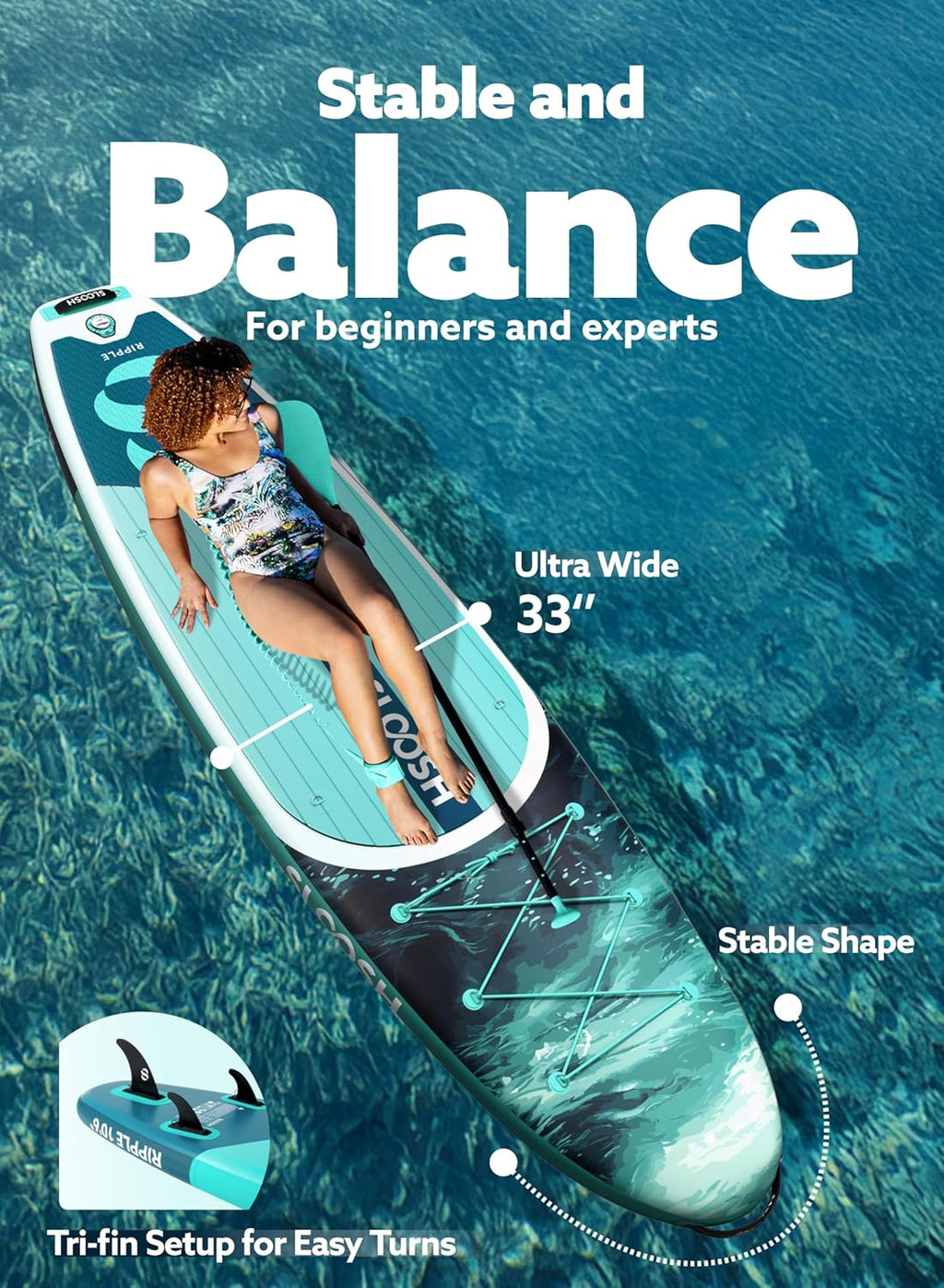 SLOOSH Inflatable Stand Up Paddle Board, 10'6' Paddle Boards with Premium Accessories, Non-Slip EVA Deck, Ultra-Light Carry Bag Pump, Ripple SUP for Youth & Adults of All Skill Levels