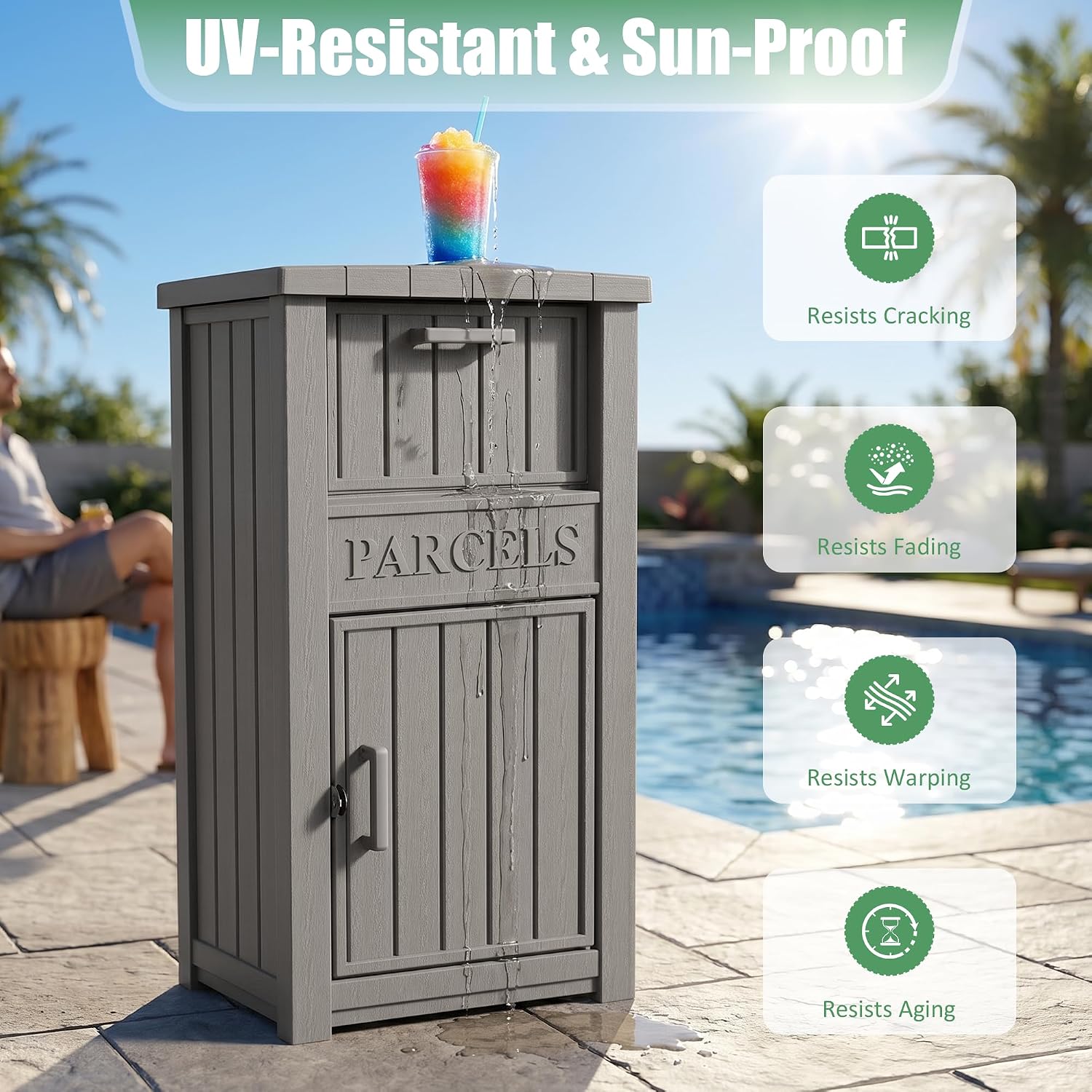 Large Package Delivery Boxes for Outside Waterproof Parcel Drop Storage Box UV Resistant Resin Lockable Secure for Outdoor Porch Patio (Grey-2)