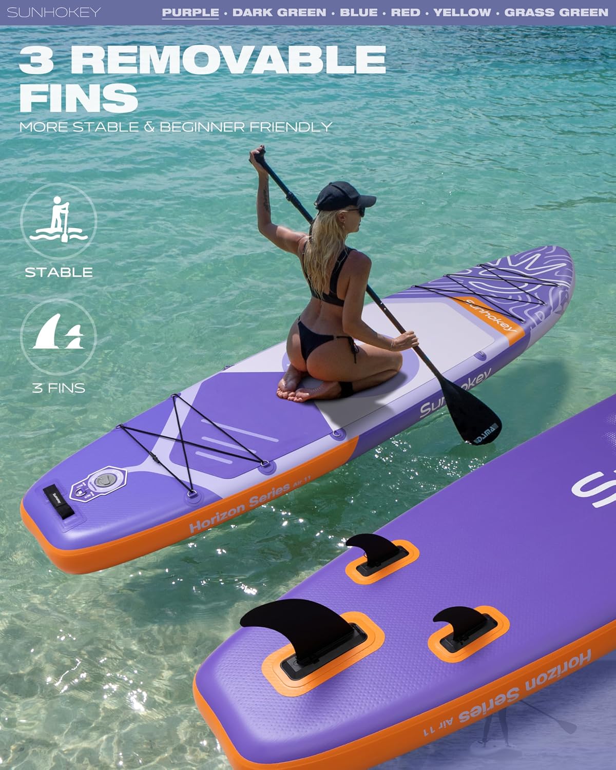 11'×34'' Extra Wide Inflatable Paddle Board with Seam Welded Technology, Stand Up Paddle Board, 420lb Capacity for Adults, Sup Board for All-Level with 2-Blade Paddle/Dual-Action Pump/Leash
