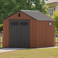 CRESTLIVE 8x10 FT Rust-Resistant Plastic Outdoor Storage Shed, Waterproof Resin Garden Shed with Floor, Doors, Skylight & Vent for Lawn Tools & Bikes