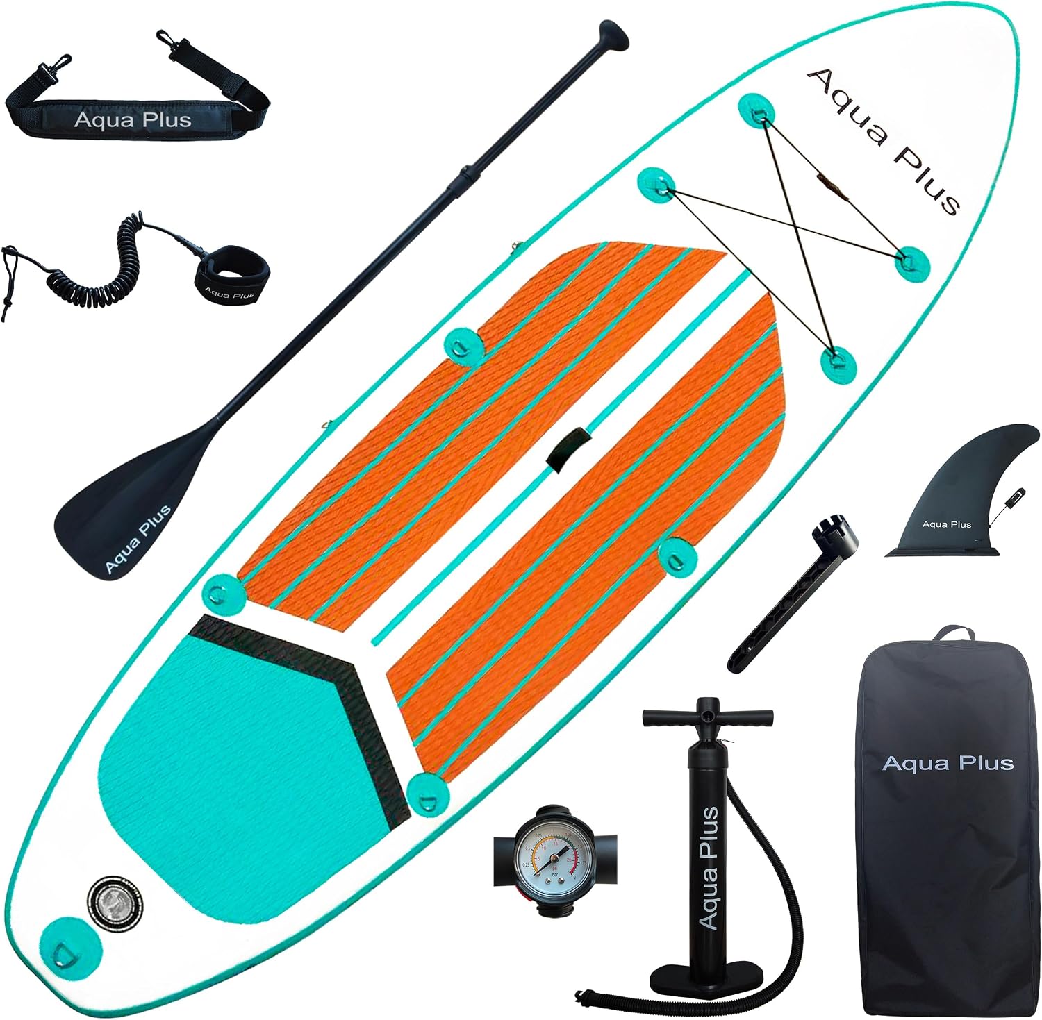 Aqua Plus 6inches Thick Inflatable SUP for All Skill Levels Stand Up Paddle Board,Paddle,Pump,ISUP Travel Backpack, Leash,Shoulder Strap,Youth,Adult Inflatable Paddle Board
