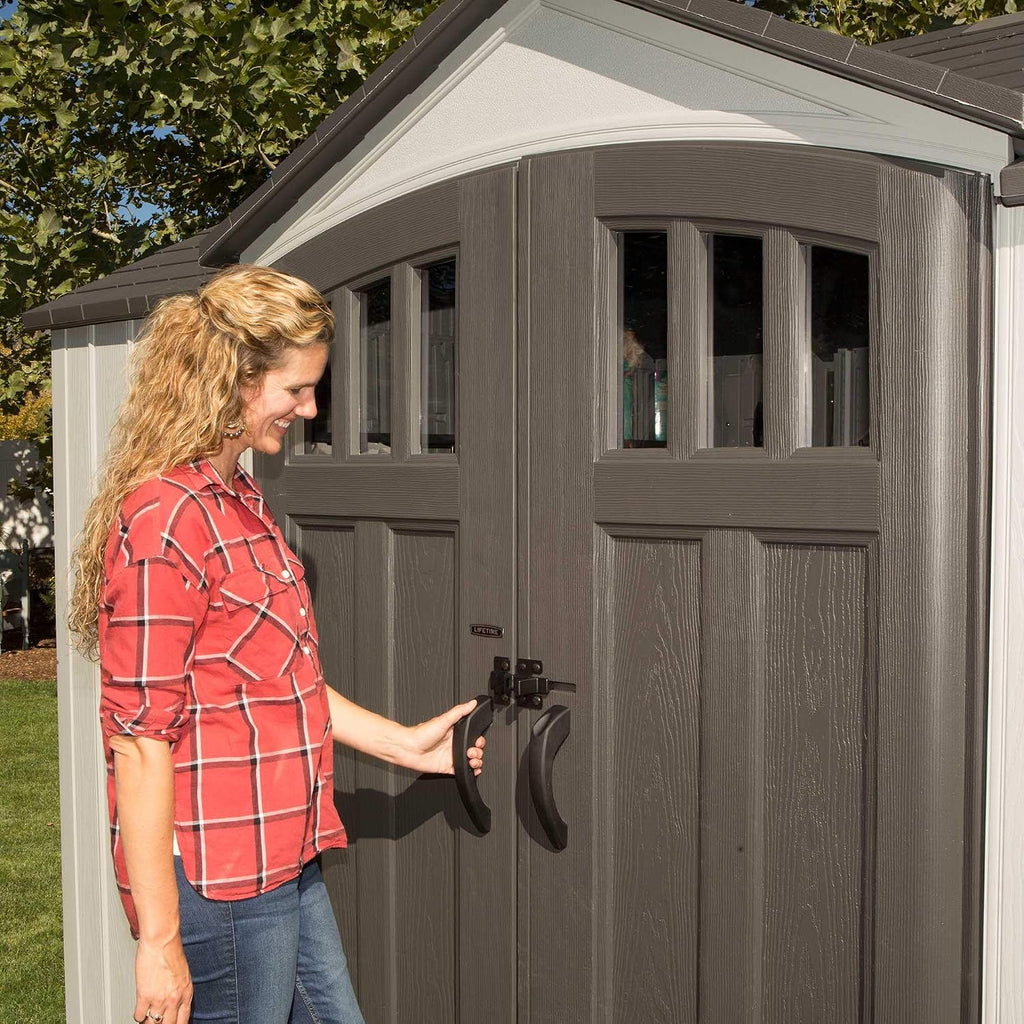 Lifetime 10×8 Ft. Outdoor Storage Shed, Dual‑Wall HDPE with Steel‑Reinforced Structure, Side‑Entry Doors with Windows, Skylight, Screened Vents, Adjustable Shelves, Slip‑Resistant Floor, UV‑Protected