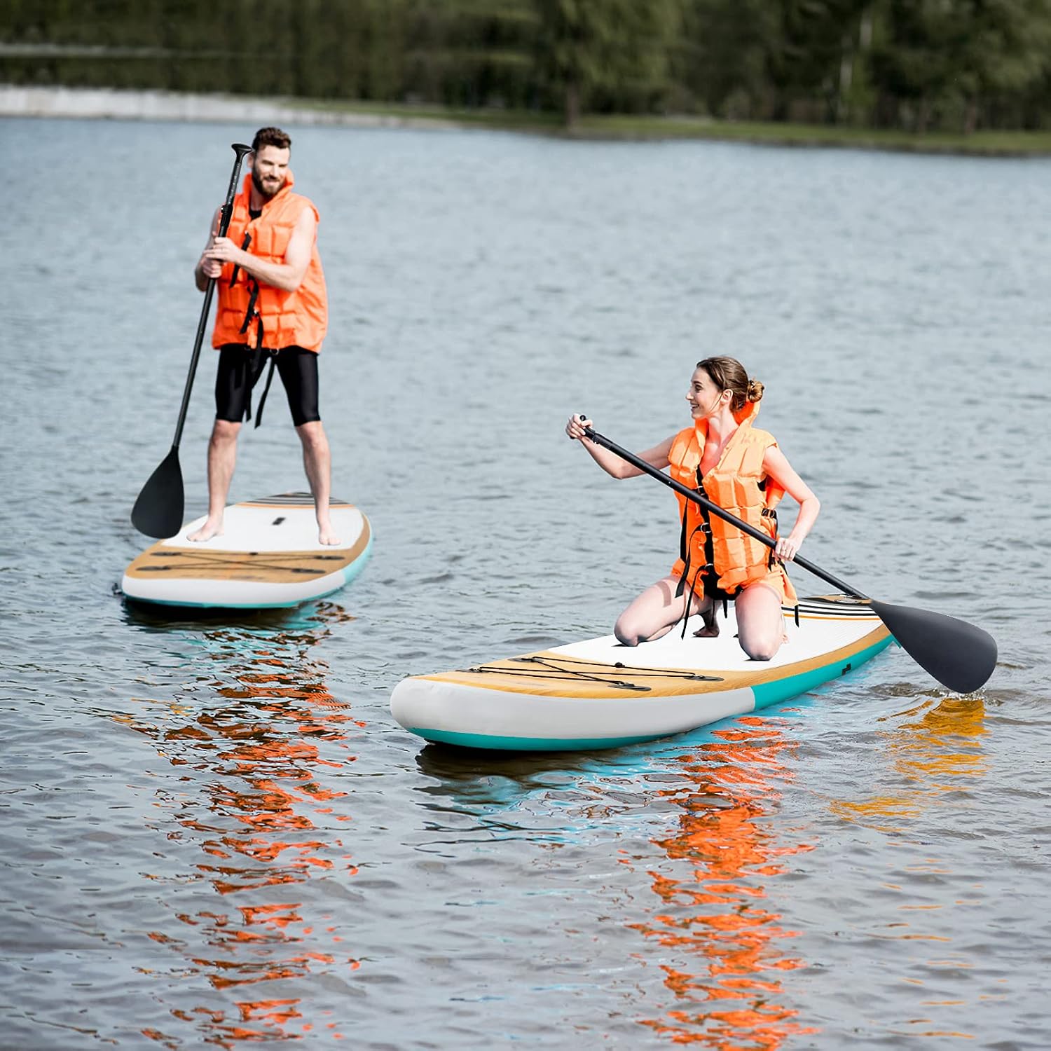 Goplus Inflatable Stand up Paddle Board, 10'/10.5'/11' SUP 6' Thick with Premium Accessories, Adjustable Aluminum Paddle, Leash, Carry Bag, Hand Pump, Removable Fin, ISUP for Adults