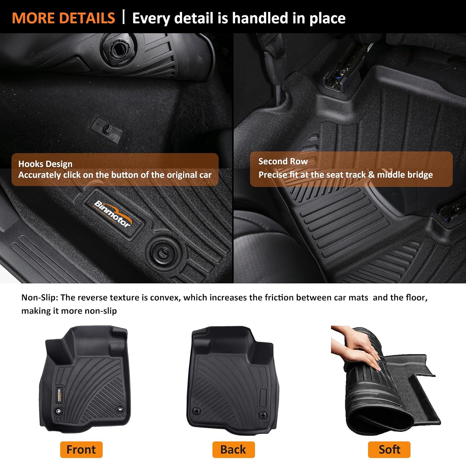 Binmotor-Floor Mats & Cargo Liner for Mitsubishi Outlander 2022-2024 2025 SE,SEL,ES,SE, Launch Edition,Platinum Edition (Excludes PHEV and Sport Versions), All Weather Outlander Accessories