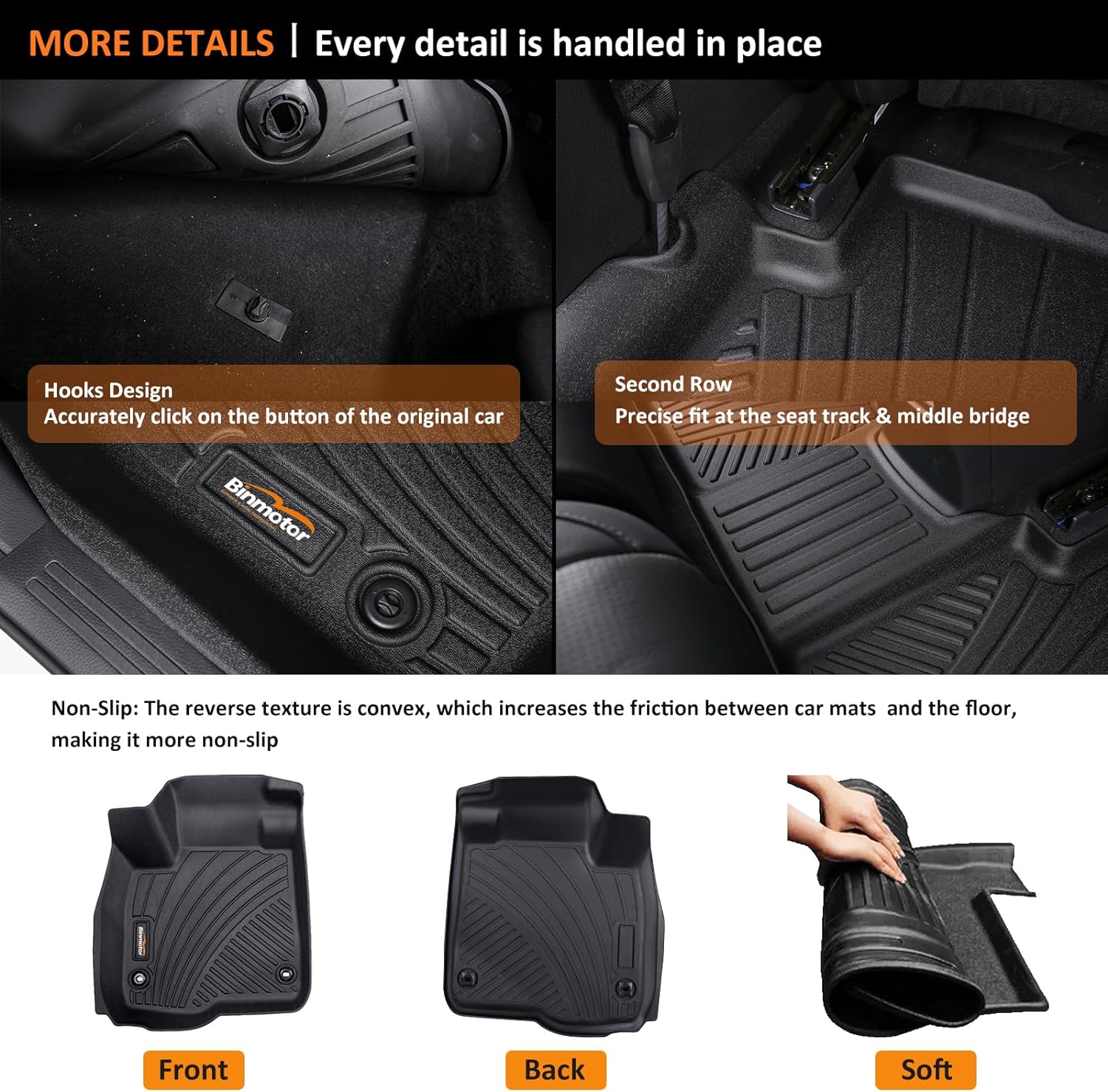 Binmotor-for Infiniti QX50 2019-2025/QX55 2022-2025 All Weather Car Floor Mats and Cargo Liner Set, 2 Rows with Cargo Mat Set, TPE Liners for QX50 Accessories Mats Trunk Mat-Black