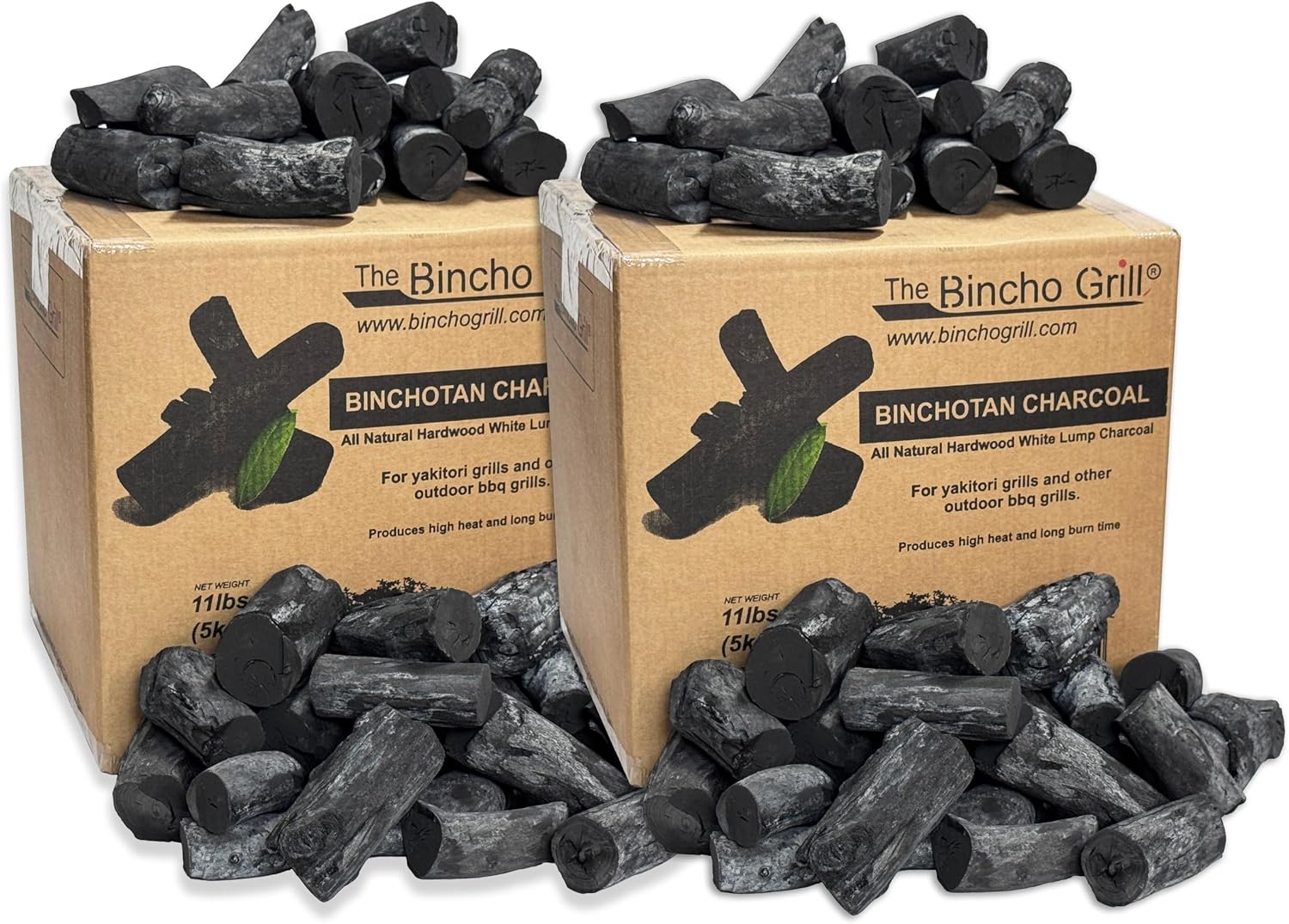 The Bincho Grill Classic Binchotan Charcoal 22lbs (2-Packs of 11lbs)– 100% Natural Hardwood for Japanese BBQ, Yakitori & Charcoal Grills. High Heat, Clean Burn, Low Smoke, No Spark