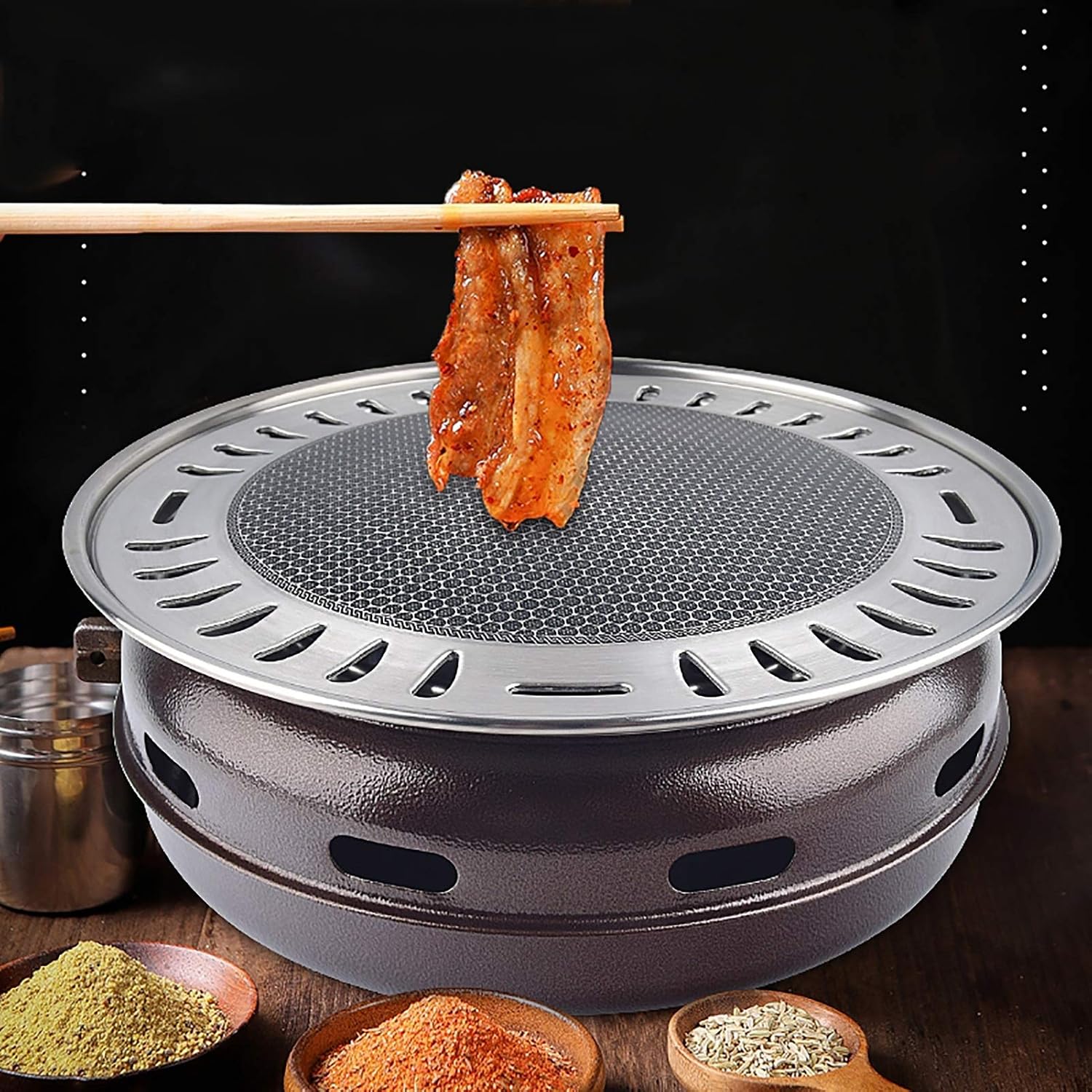 BBQ Barbeque Barbecue Grill, BBQ, Korean Smokeless Household Charcoal Grill, Galvanized Sheet Barbecue Stove, 100% Maifan Stone, 9 Styles (Color : F)