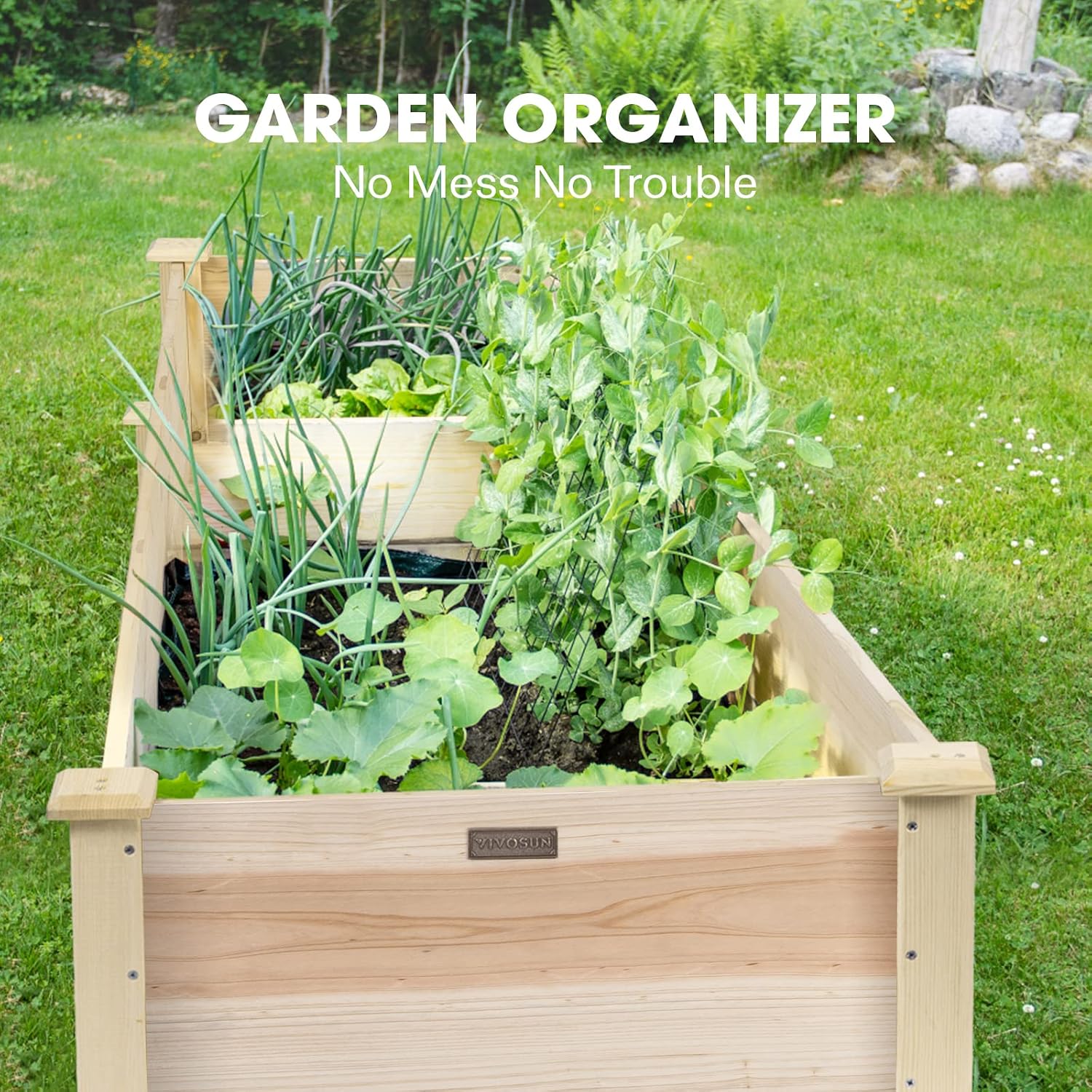 VIVOSUN 8×2Ft Wooden Raised Garden Bed, 97 x 25 x 11 Inches, Outdoor Wood Planter Box with Gloves and a Liner for Garden, Patio, Balcony, Backyard and Outdoors (Pack of 2)