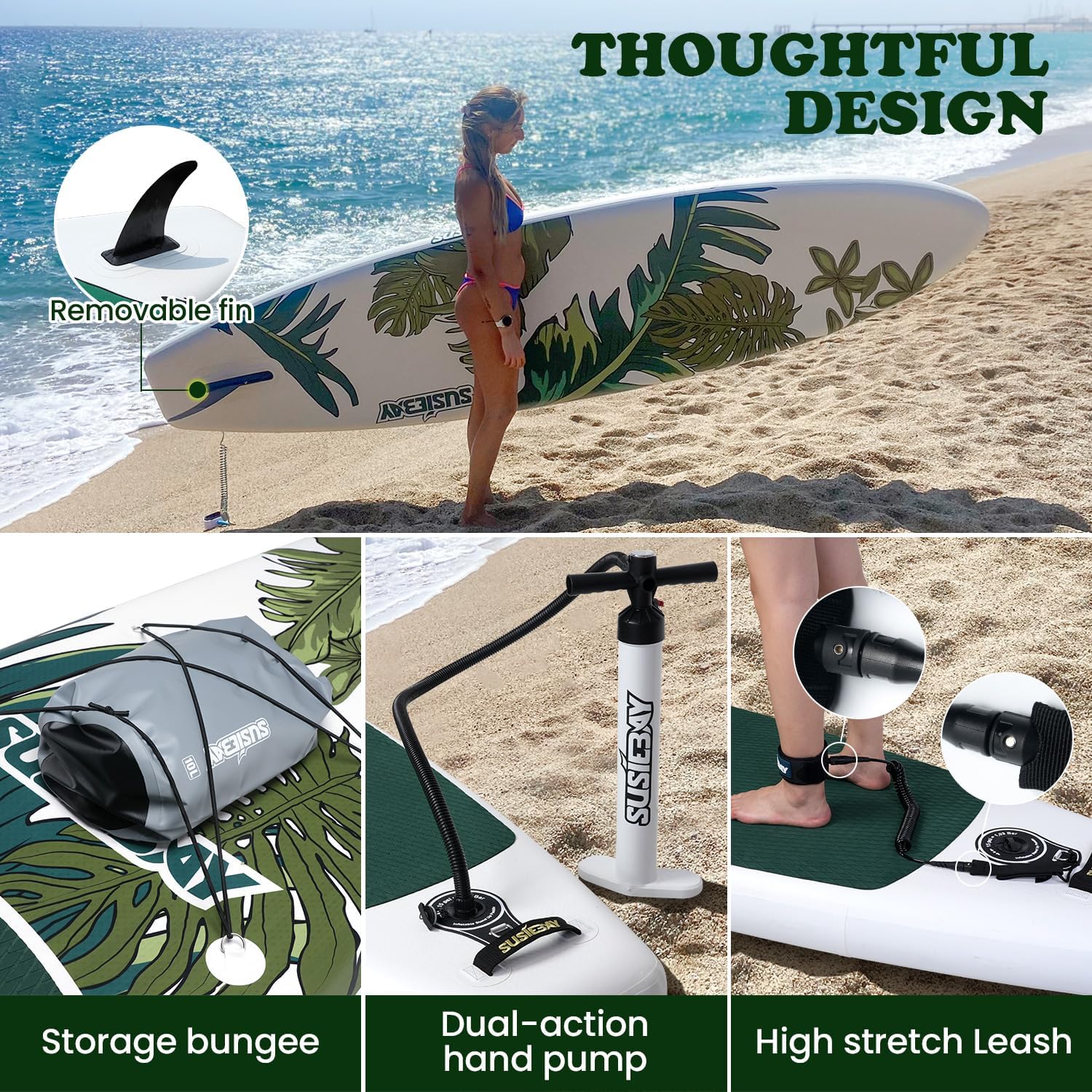 Inflatable Stand Up Paddle Board, 11ft 10'6' Paddle Board for Adults & Youth, Durable SUP Accessories with Non-Slip Deck, Dual Hand Pump,10L Dry Bag,108L Backpack