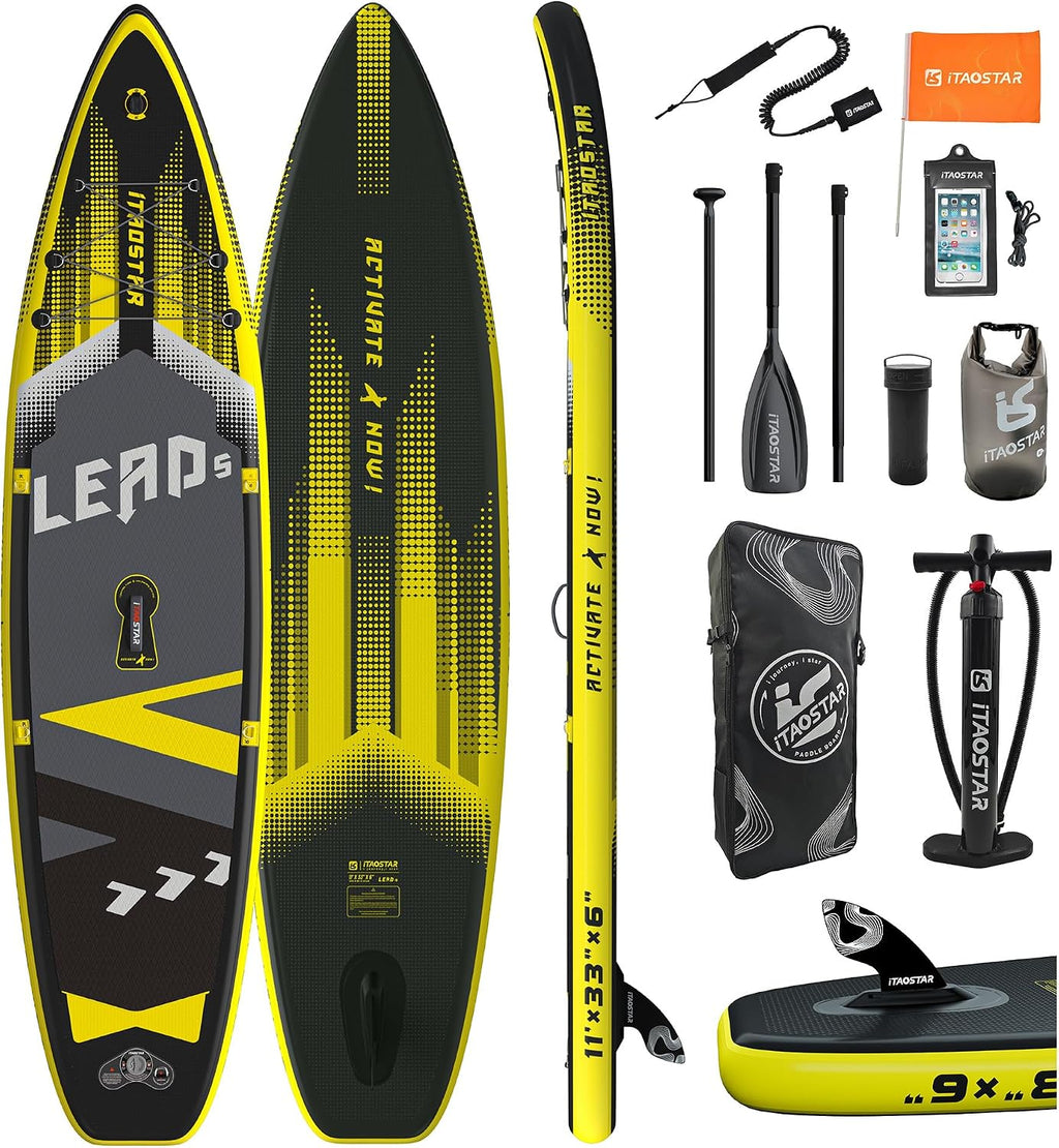 iTAOSTAR Lead 12' × 35' / 11' × 33' Stand Up Paddle Board Inflatable, Extar Wide SUP Board with 5 Fins Stable Design for Adults, Youth, All Skill Levels, Lakes, Oceans