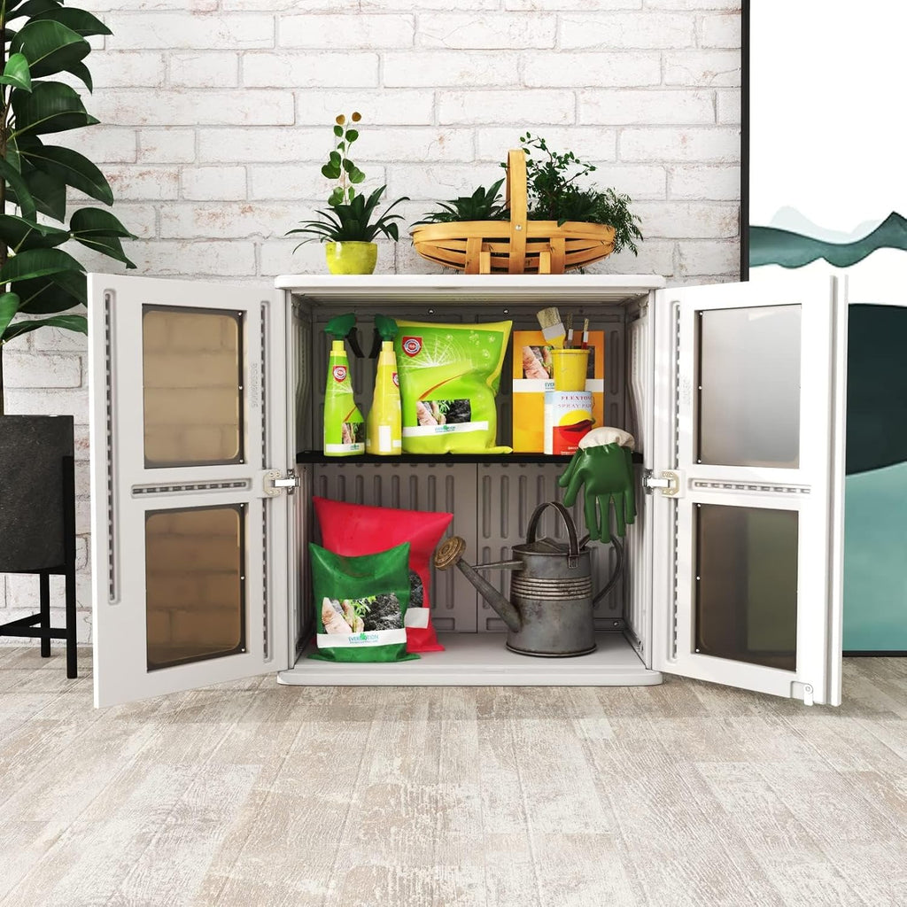 ADDOK Wall Storage Cabinet with Metal Shelf, 29'x30' Resin Box Wall Mounted for Indoor & Outdoor, Versatile Shed/Cabinet for Bathroom Laundry Bedroom Closet Pantry Organizers and Storage