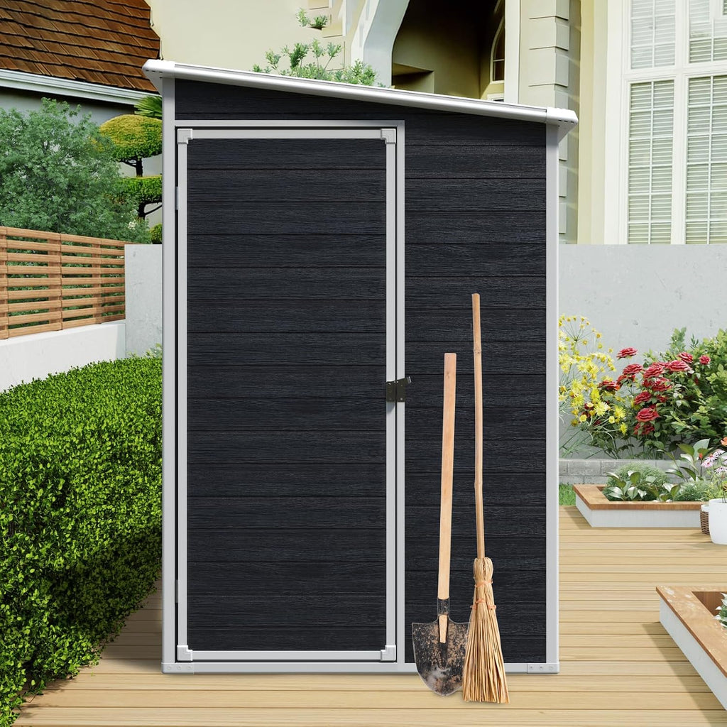 KEIKI 4x8 FT Outdoor Storage Shed Resin Cabinet with Lockable Doors,Two-Window for Bikes and Patio Lawn Furniture