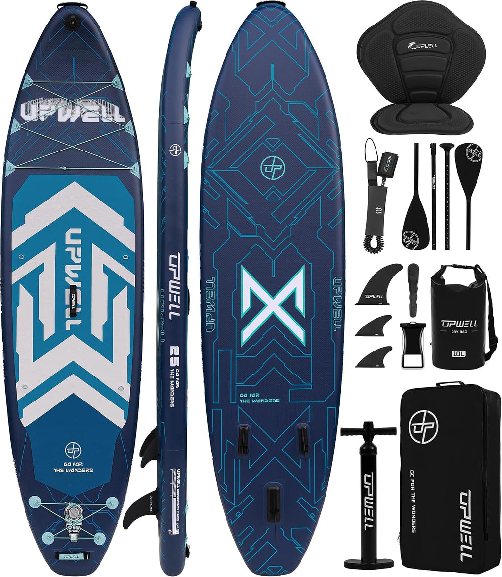 UPWELL 11'6'×35' Extra Wide Inflatable Paddle Board, Stand Up Paddle Board for Youth & Adults, Stable Design, Premium SUP Accessories, 120L Backpack, 10L Dry Bag, Paddle, Leash, Hand Pump, US Fins