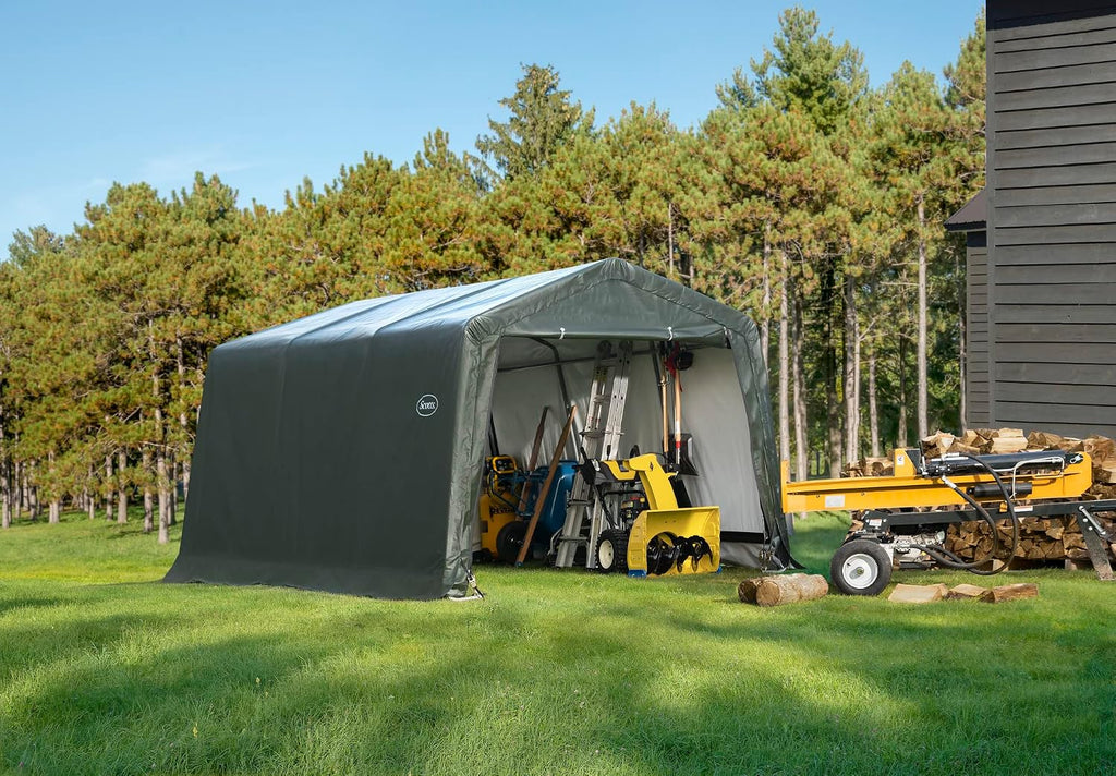 Scotts 10' x 15' x 8' All Season Outdoor Storage Shed with Waterproof Cover, Green