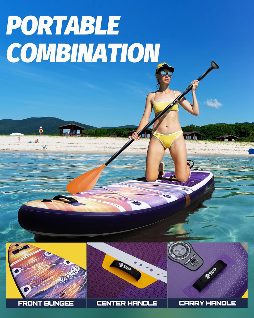 ESUP 11'6 ×34/35' Super Wide Inflatable Paddle Board with SUP Accessories, Extra Stable Stand Up Paddleboards for 2+1 Persons/Family/Beginner/Yoga, w/Shoulder Strap All-Round Sup Board