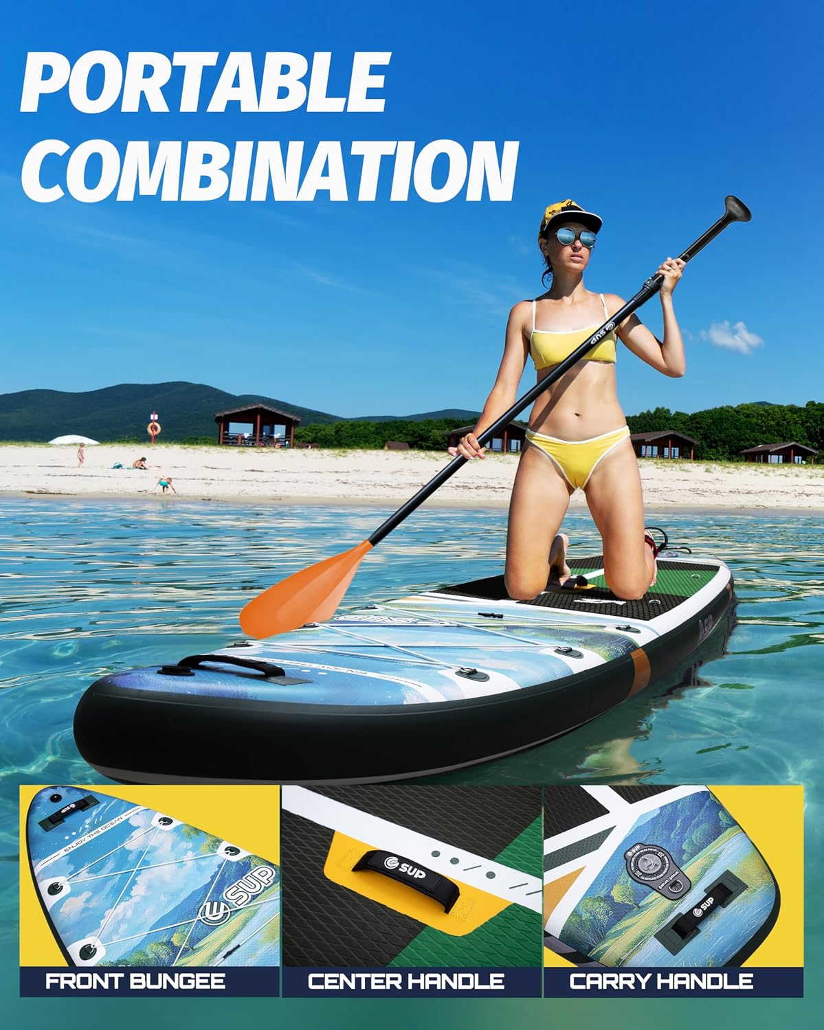 ESUP 11'6 ×34/35' Super Wide Inflatable Paddle Board with SUP Accessories, Extra Stable Stand Up Paddleboards for 2+1 Persons/Family/Beginner/Yoga, w/Shoulder Strap All-Round Sup Board