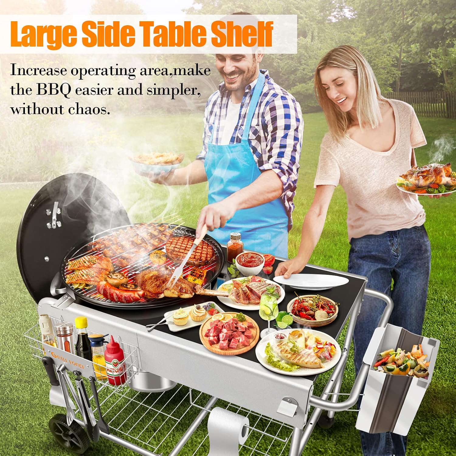 Grill Table for Weber 18' & 22' Original Kettle,Kettle Grill Cart,Outdoor Prep Table for Weber Original Kettle,Jumbo Joe,Master-Touch Charcoal Grill,Performer Charcoal Grill Accessories