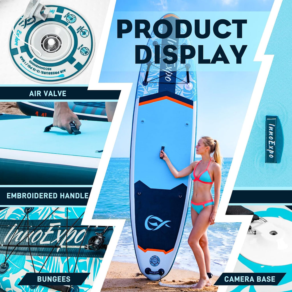 InnoExpo 11' Inflatable Stand Up Paddle Boards with Premium Accessories, Wide Stable SUP Paddle Board Design, Non-Slip Comfort Deck for Youth & Adults