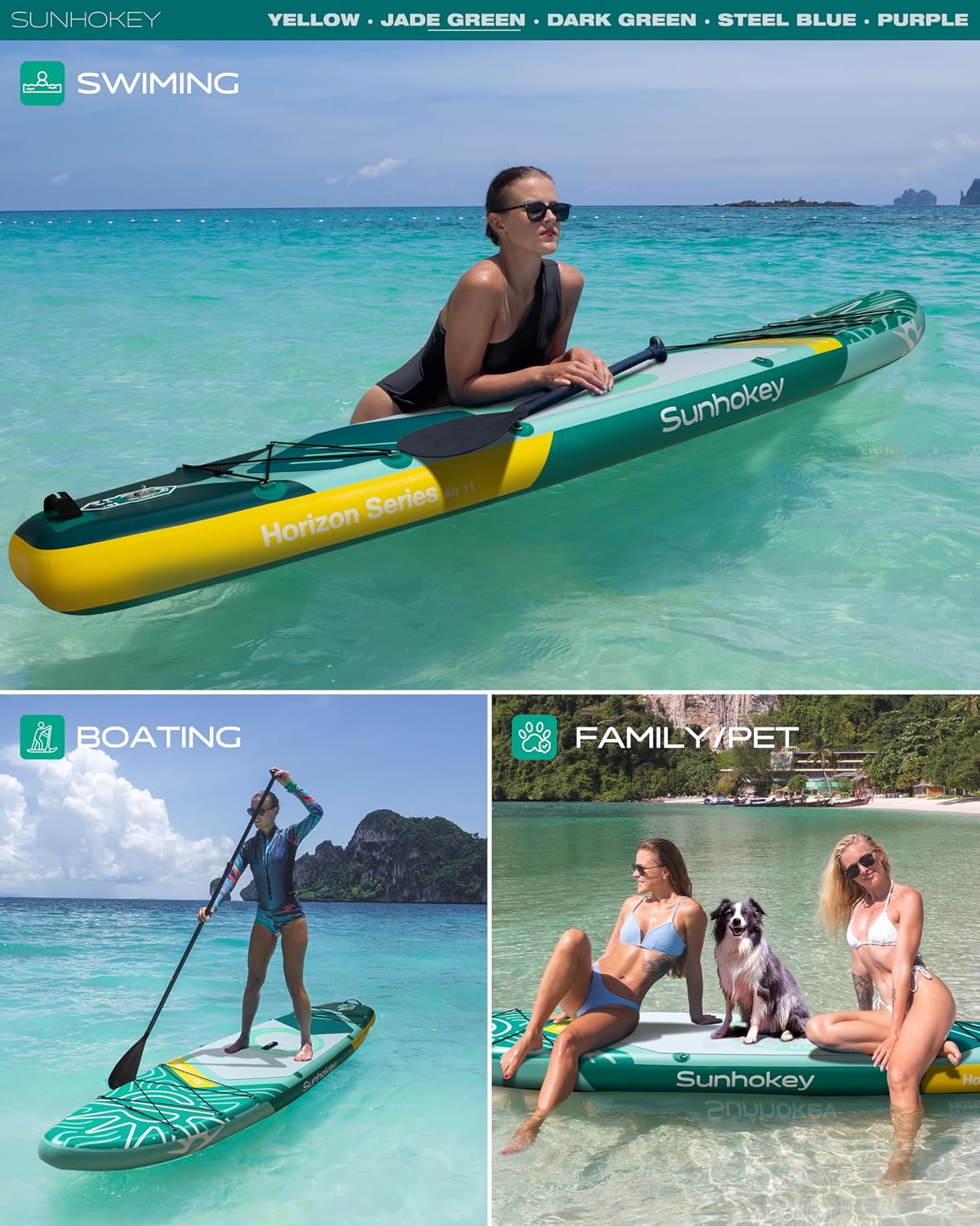11'×34'' Extra Wide Inflatable Paddle Board with Seam Welded Technology, Stand Up Paddle Board, 420lb Capacity for Adults, Sup Board for All-Level with 2-Blade Paddle/Dual-Action Pump/Leash
