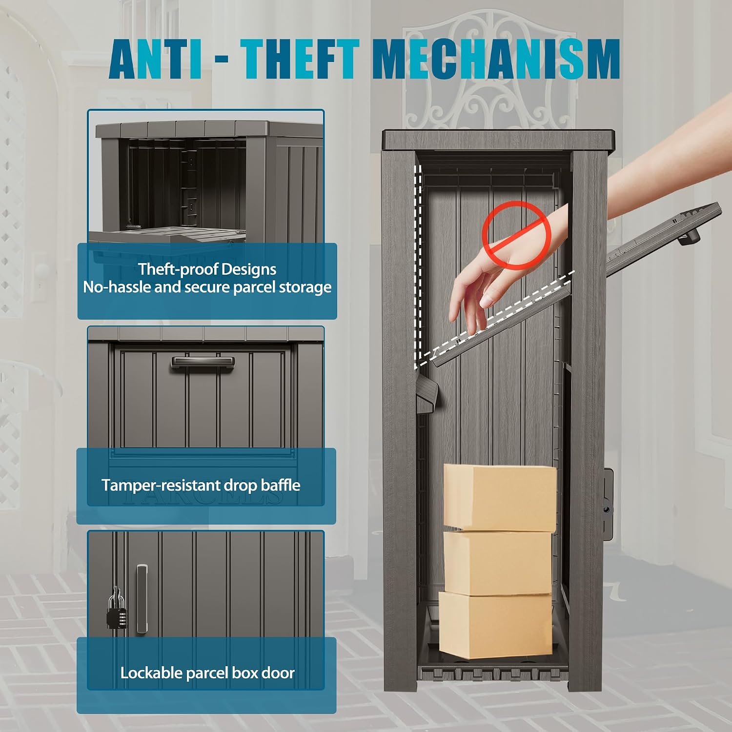 LHBGO Package Delivery Box for Outside, Outdoor Storage with Lockable Secure, Anti-Theft Parcel Drop Boxes Outdoor Package Delivery and Waterproof for Porch, House, Curbside