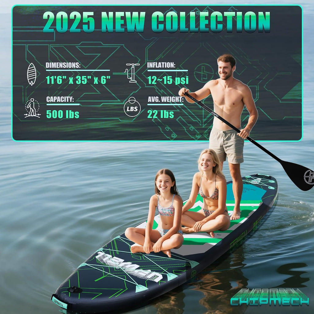UPWELL 11'6'×35' Extra Wide Inflatable Paddle Board, Stand Up Paddle Board for Youth & Adults, Stable Design, Premium SUP Accessories, 120L Backpack, 10L Dry Bag, Paddle, Leash, Hand Pump, US Fins