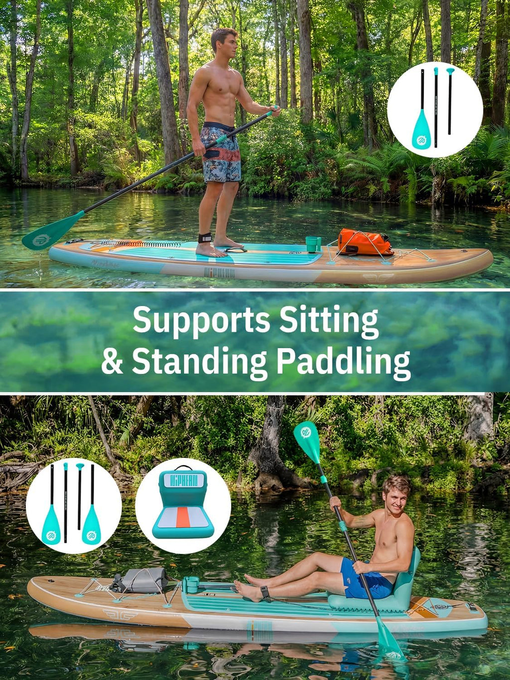 Niphean (Extra Large) Inflatable Paddle Board, SUP for 2+1 People/Family 500lbs Capacity Stand Up Paddle Board with SUP Accessories, StabilTrac Fin Non-Slip Paddleboard for Adults