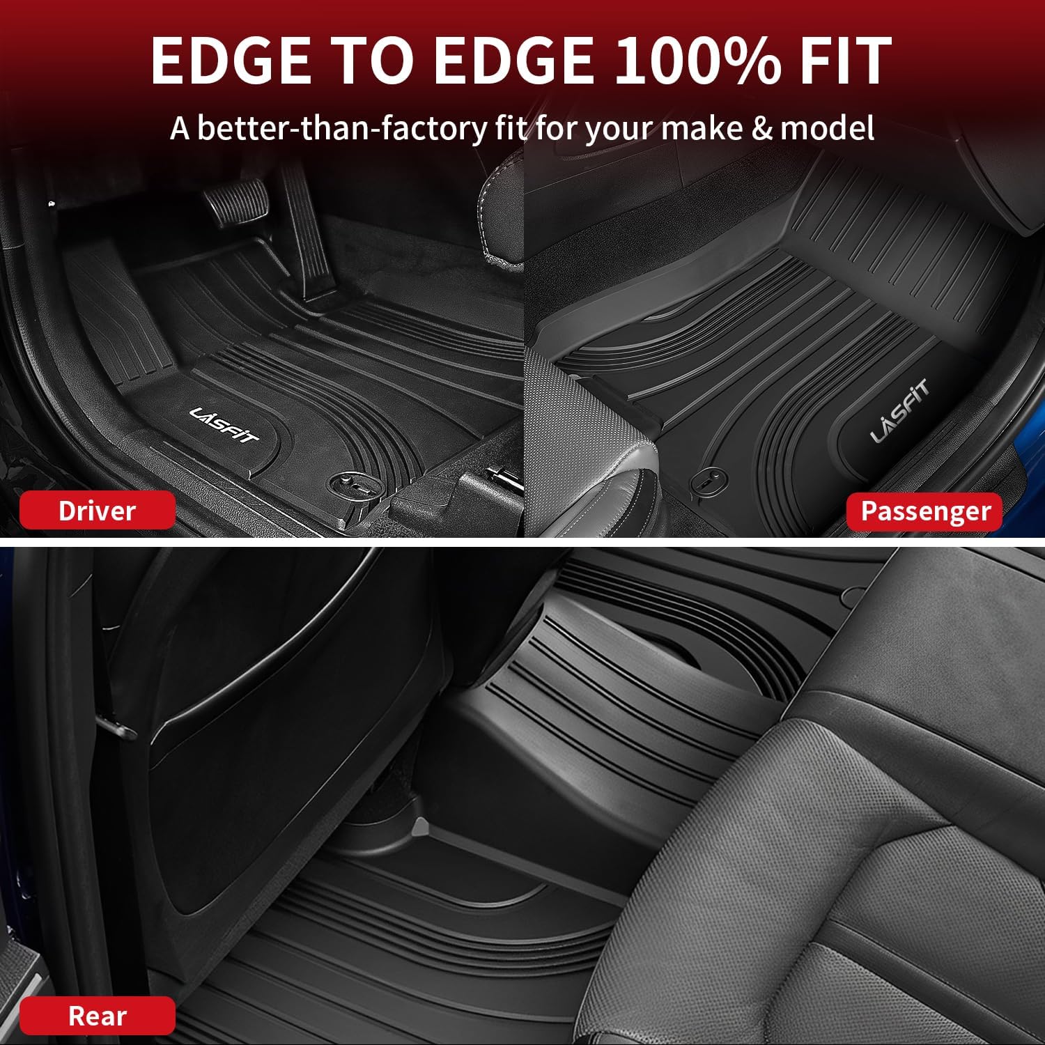 LASFIT Floor Mats for Hyundai Santa Fe 2021 2022 2023 (Only Fit Gas, Not Fit Hybrid or PHEV), All Weather TPE Custom Fit Car Floor Liners 1st & 2nd Row Mats Accessories, Black