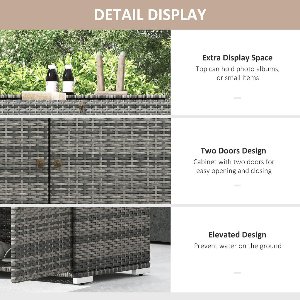 Outsunny Wicker Outdoor Storage Cabinet, Pool Towel Storage Cabinet with Drawer, Freestanding PE Rattan Pool Towel Holder for Indoor, Outdoor Swimming Pool, Spa (Gray)