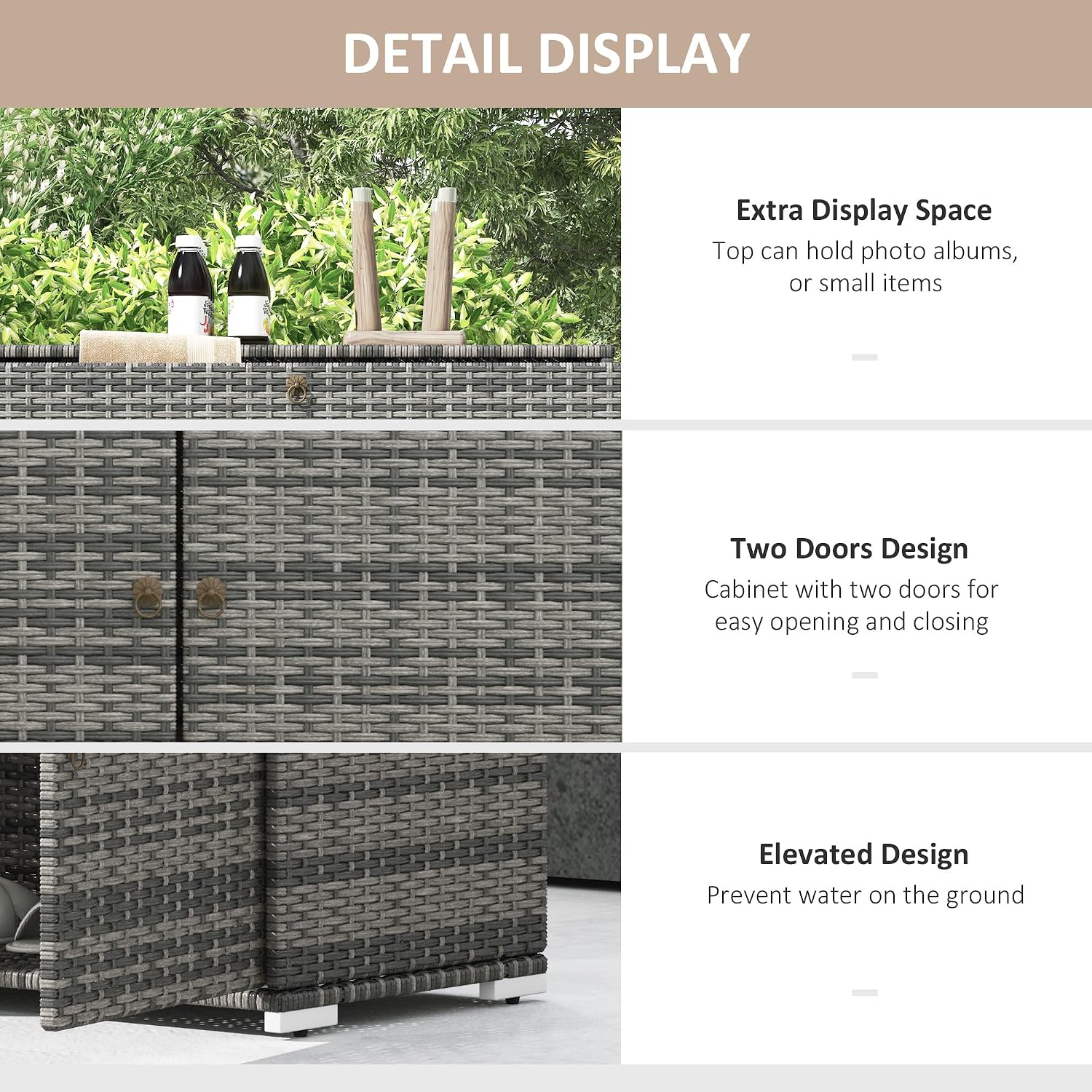 Outsunny Wicker Outdoor Storage Cabinet, Pool Towel Storage Cabinet with Drawer, Freestanding PE Rattan Pool Towel Holder for Indoor, Outdoor Swimming Pool, Spa (Gray)
