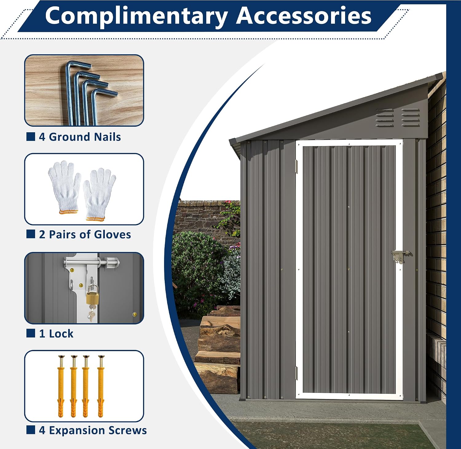 Shed Lean to Storage Shed, Outdoor 4' x 8' Metal Wall Side Storage Sheds & Outdoor Storage, Garden Storage Cabinet for Backayrd, Patio and Outdoor Use,Grey