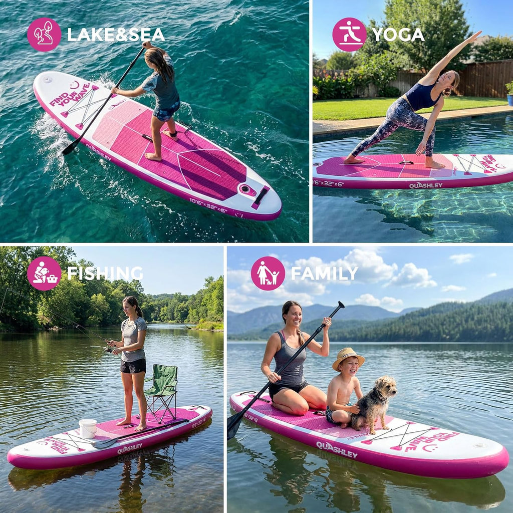 Quashley Inflatable Stand Up Paddle Board,Inflatable Paddleboards 32/34 Inch Wide,All Around SUP for Beginners with Lightweight Paddle,Hand Pump,Backpack,Leash,Durable & Portable iSUP Board