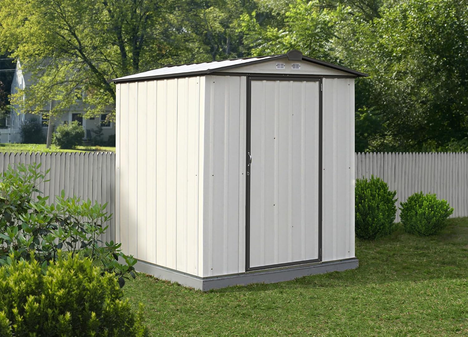 ARROW 6' x 5' EZEE Galvanized Steel Low Gable Shed Cream with Charcoal, Storage Shed with Peak Style Roof