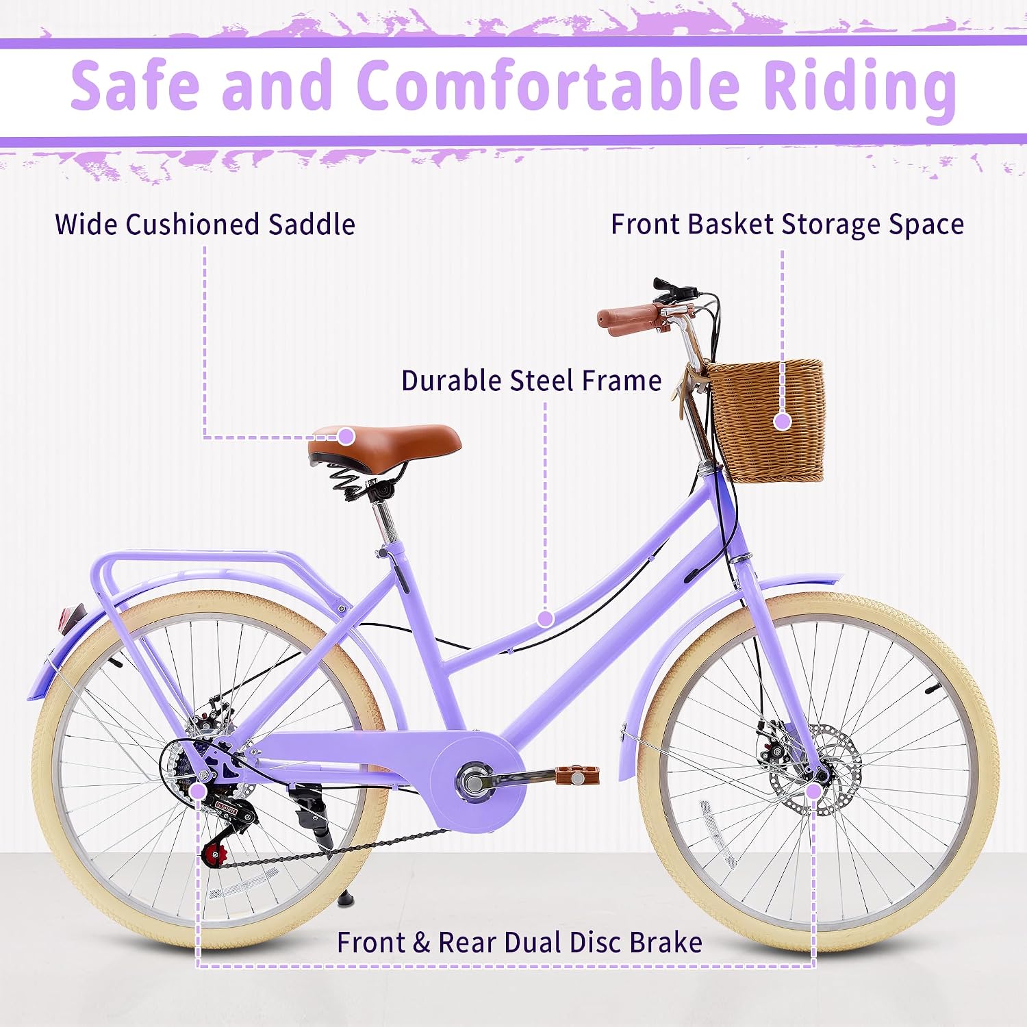DEYGIA Kids Bike, Retro Cruiser Bike for Girls, 20 24 Inch 7-Speed Kids Bicycles for Ages 6-14 Girls Youth with Rattan Basket, Dual-Disc Brake Carbon Steel Frame Lightweight Bicycle, Multiple Colors
