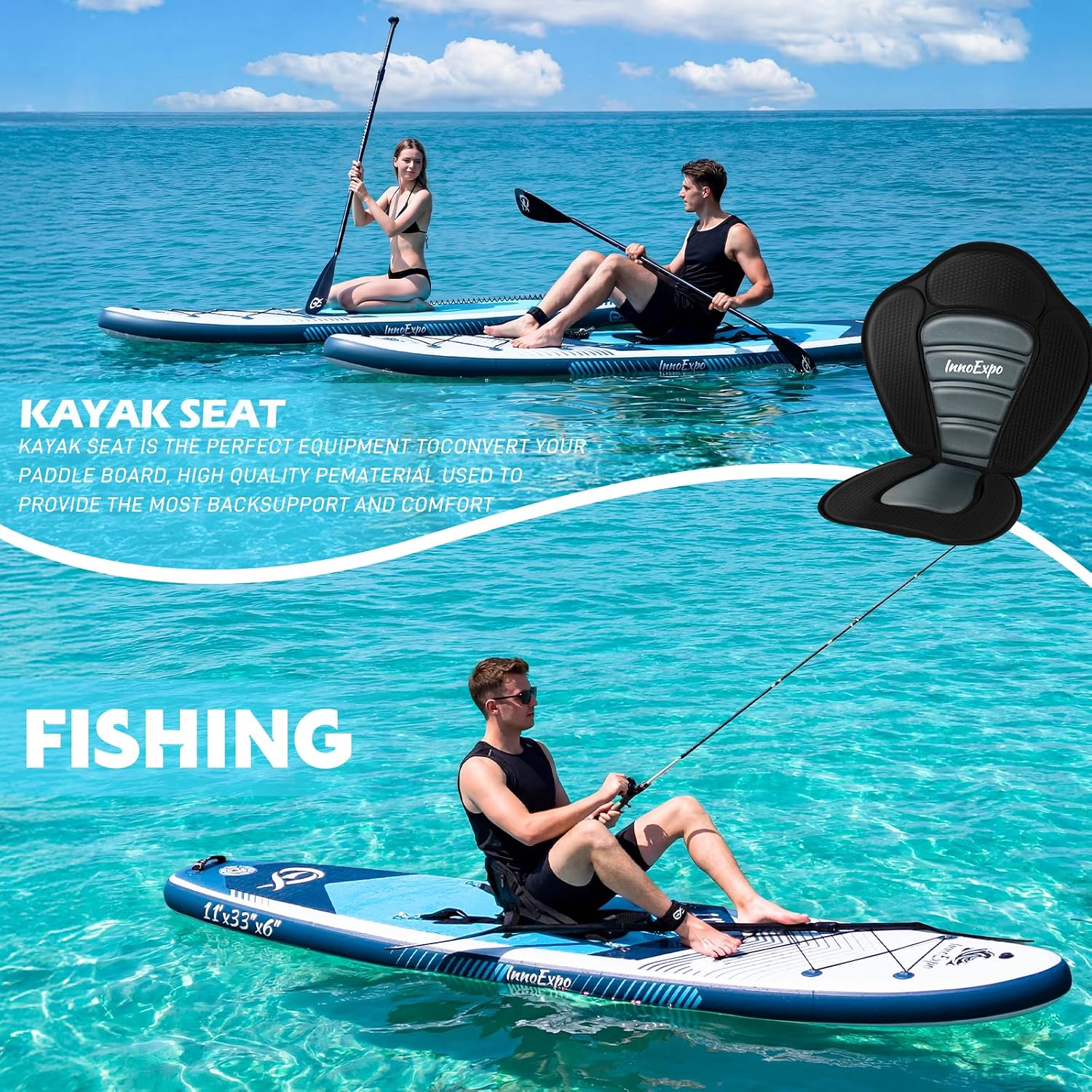InnoExpo Inflatable Stand Up Paddle Boards with Premium Accessories, Wide Stable SUP Paddle Board Design, Non-Slip Comfort Deck for Youth & Adults