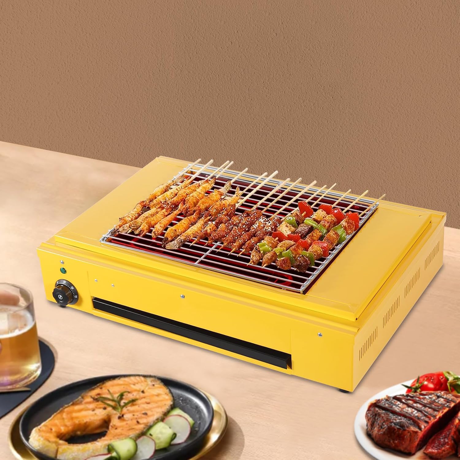 Electric Smokeless Indoor Grill, 1500W Korean BBQ Grill Pan with Temperature Control, Portable Stainless Steel BBQ Grill with Non-stick Removable Grill Mesh