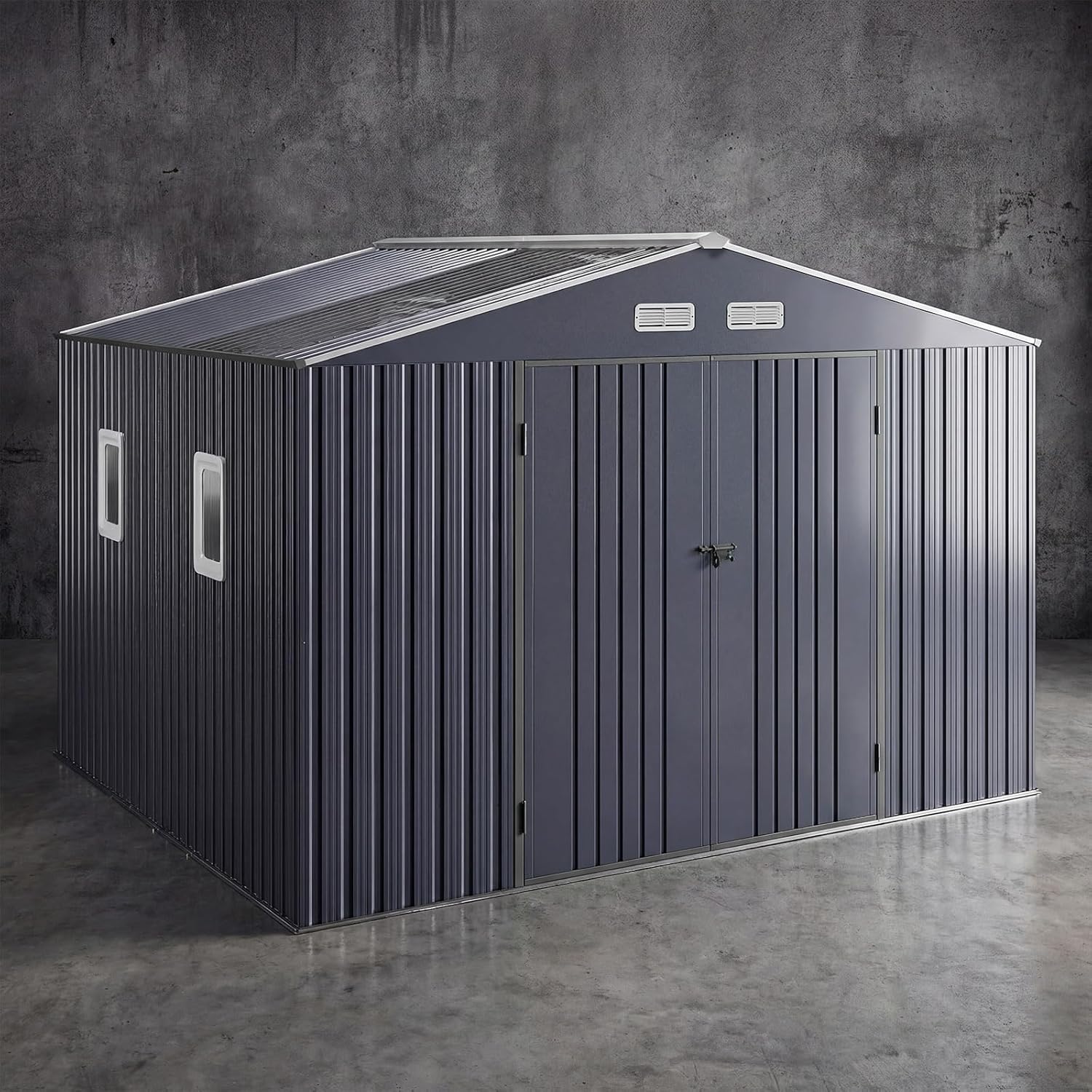 WACASA 10x10 FT Metal Shed with Base Frame Floor Kit | Heavy-Duty Military-Grade 20-Gauge Reinforced Frame with Powder Coating | 50 PSF Snow Load & 120 MPH Wind Rated | Skylight Tiny House Building