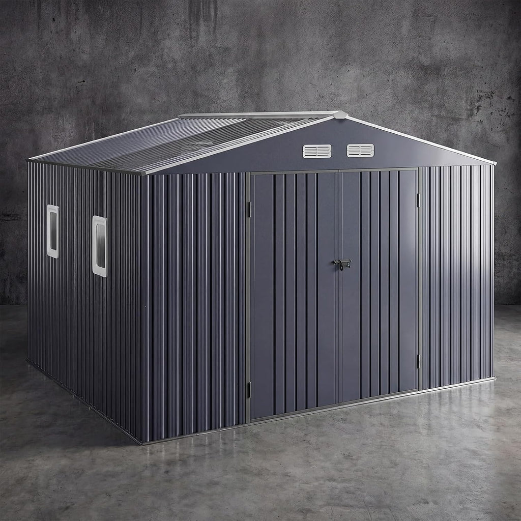 10x10 FT Metal Shed Heavy-Duty | Military-Grade 20-Gauge Reinforced Frame with Powder Coating | 50 PSF Snow Load & 120 MPH Wind Rated | Garden Tool Skylight Building