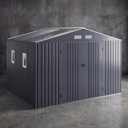 10x10 FT Metal Shed Heavy-Duty | Military-Grade 20-Gauge Reinforced Frame with Powder Coating | 50 PSF Snow Load & 120 MPH Wind Rated | Garden Tool Skylight Building