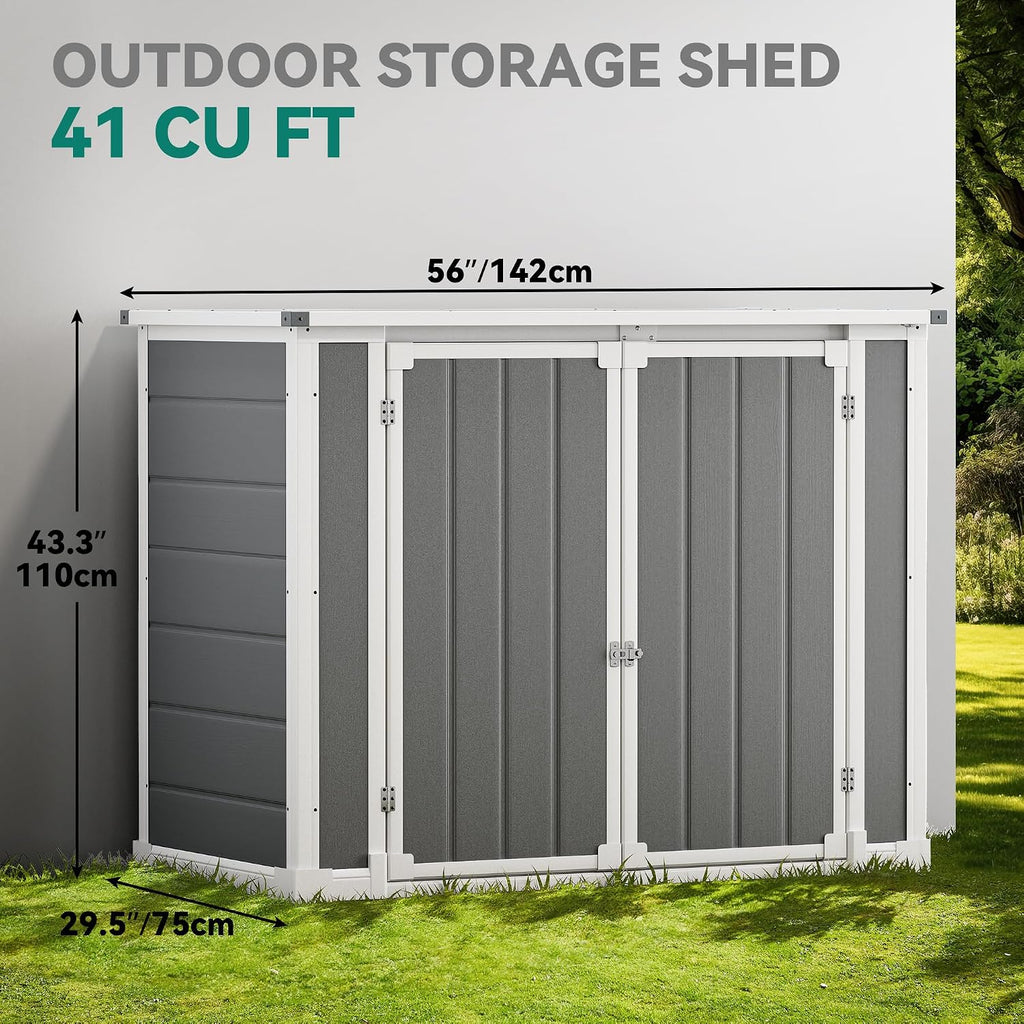 DWVO 41 Cu.ft Outdoor Storage Shed, 4.7x2.5 FT Horizontal Resin Tool Shed with Hydraulic Gas Rod and 3 Locks for Garden, Trash Cans, All-Weather Outdoor Storage, Lockable, Gray