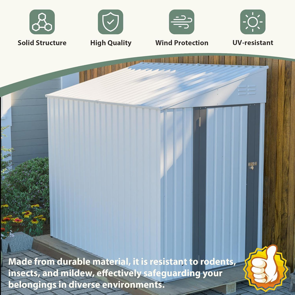 YOPTO 4x7 FT Outdoor Storage Shed,Lean to Lockable Metal Garden Shed Steel with Reinforced Beams,All Weather Waterproof Storage House W/Lockable Door&2 Air Vents,for Backyard,Patio,Lawn,Garden,White