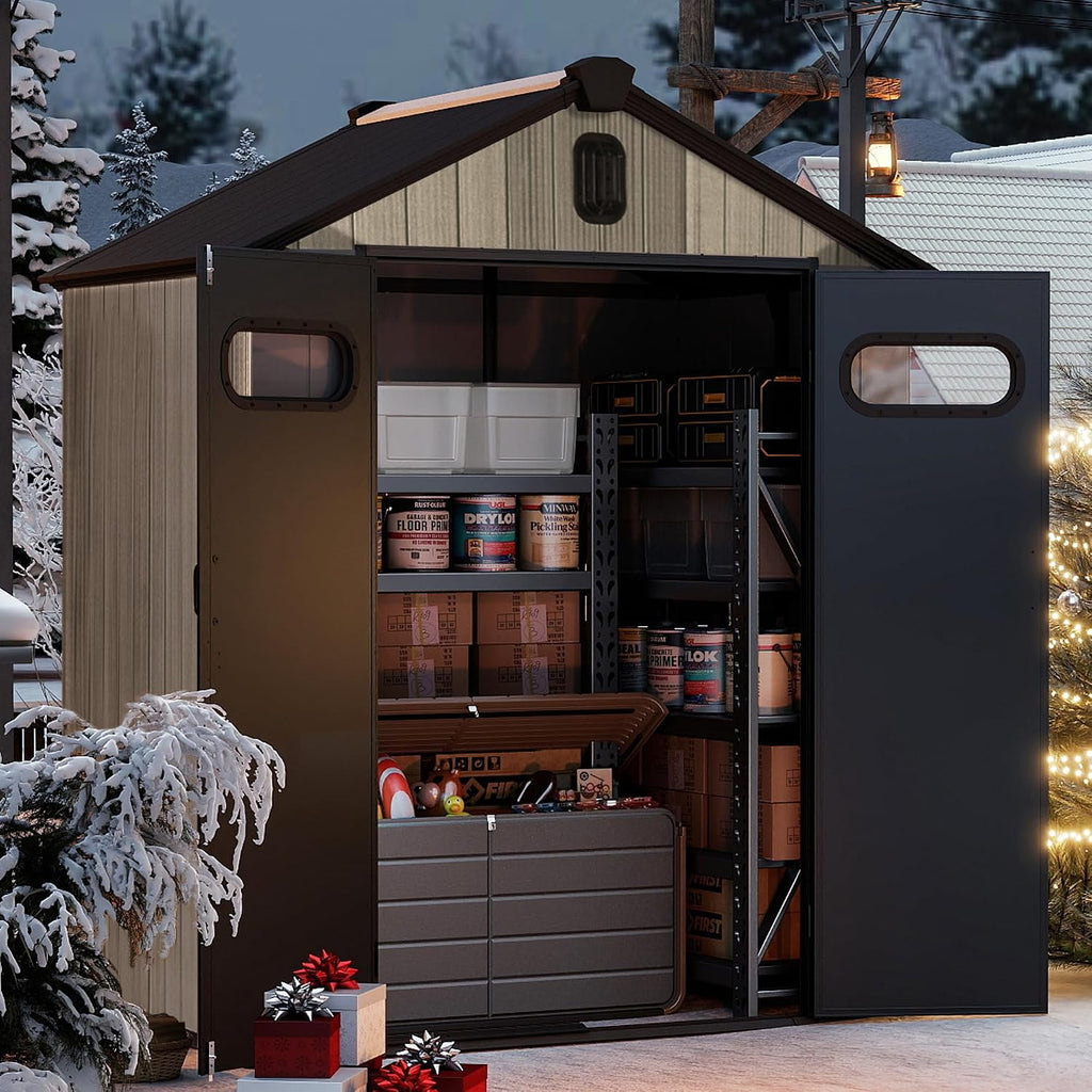 Domi 6x4 FT Outdoor Resin Storage Shed, All-Weather Double-Wall Storage Building for Backyard, Garden, Lawn Tools, Mower, Bike & Pool Equipment, Lockable Doors, Ventilated Roof, Grey