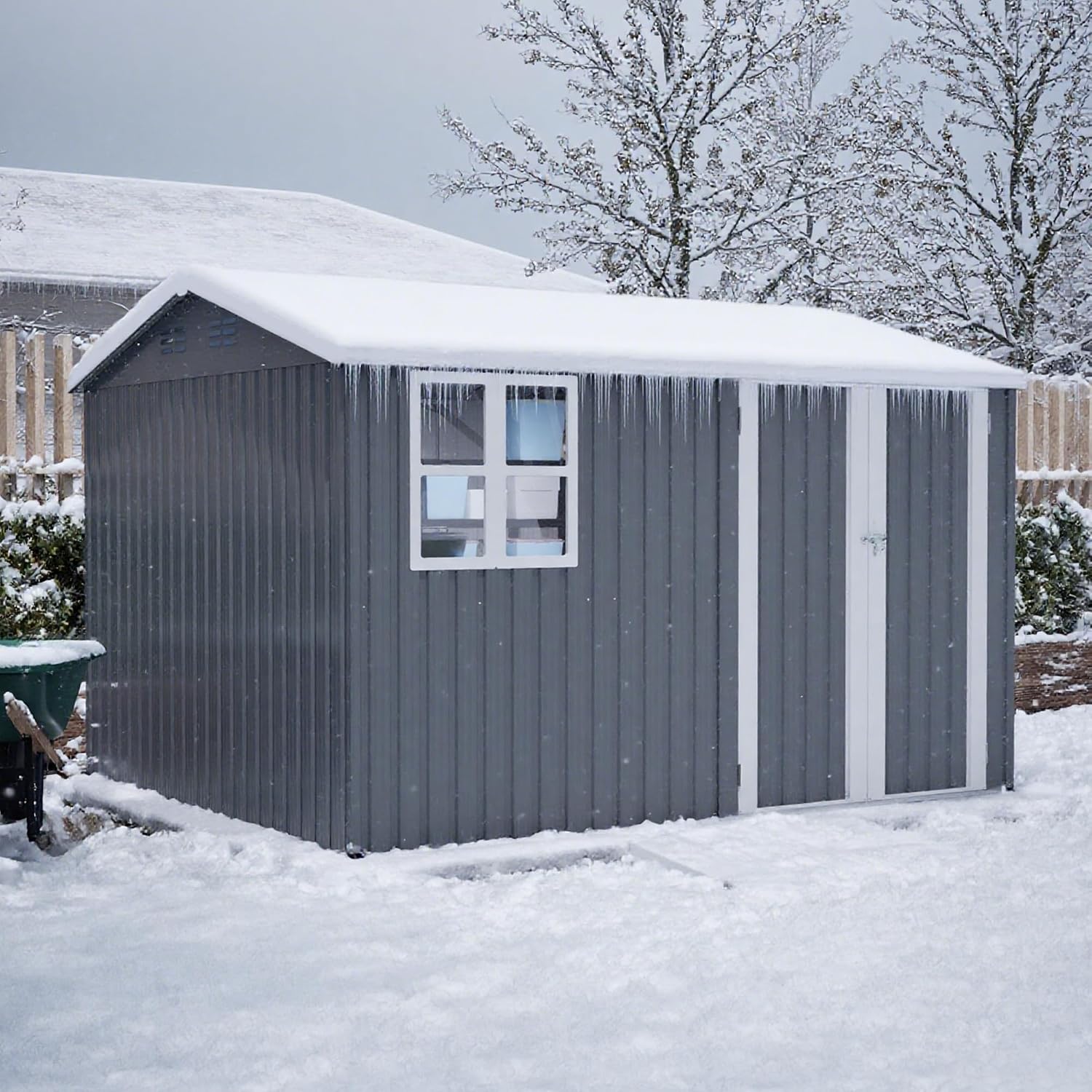 YOPTO 10X8 FT Outdoor Storage Shed,Metal Shed W/Window,Floor Frame & Lockable Swing Door,Garden Tool House W/ 4 Air Vents & Sloped Roof,for Backyard Patio Lawn,Gray