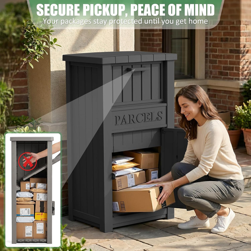 Large Package Delivery Boxes for Outside Waterproof Parcel Drop Storage Box UV Resistant Resin Lockable Secure for Outdoor Porch Patio (Black)