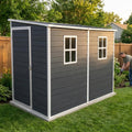 Outdoor Storage Shed with Floor Included, 4x8FT Plastic Storage Shed with Floor with 2 Windows and Lockable Door, Backyard Storage Sheds for Garden Tools, Bike
