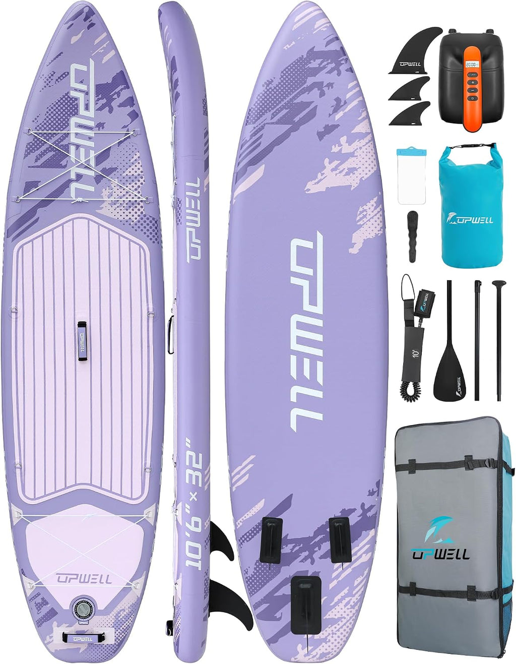 UPWELL 10'6'/11'/11'6' Inflatable Paddle Board, Stand Up Paddlboard for Youth & Adults, Stable Design, Premium SUP Accessories, Backpack, Leash, Hand Pump, Fins