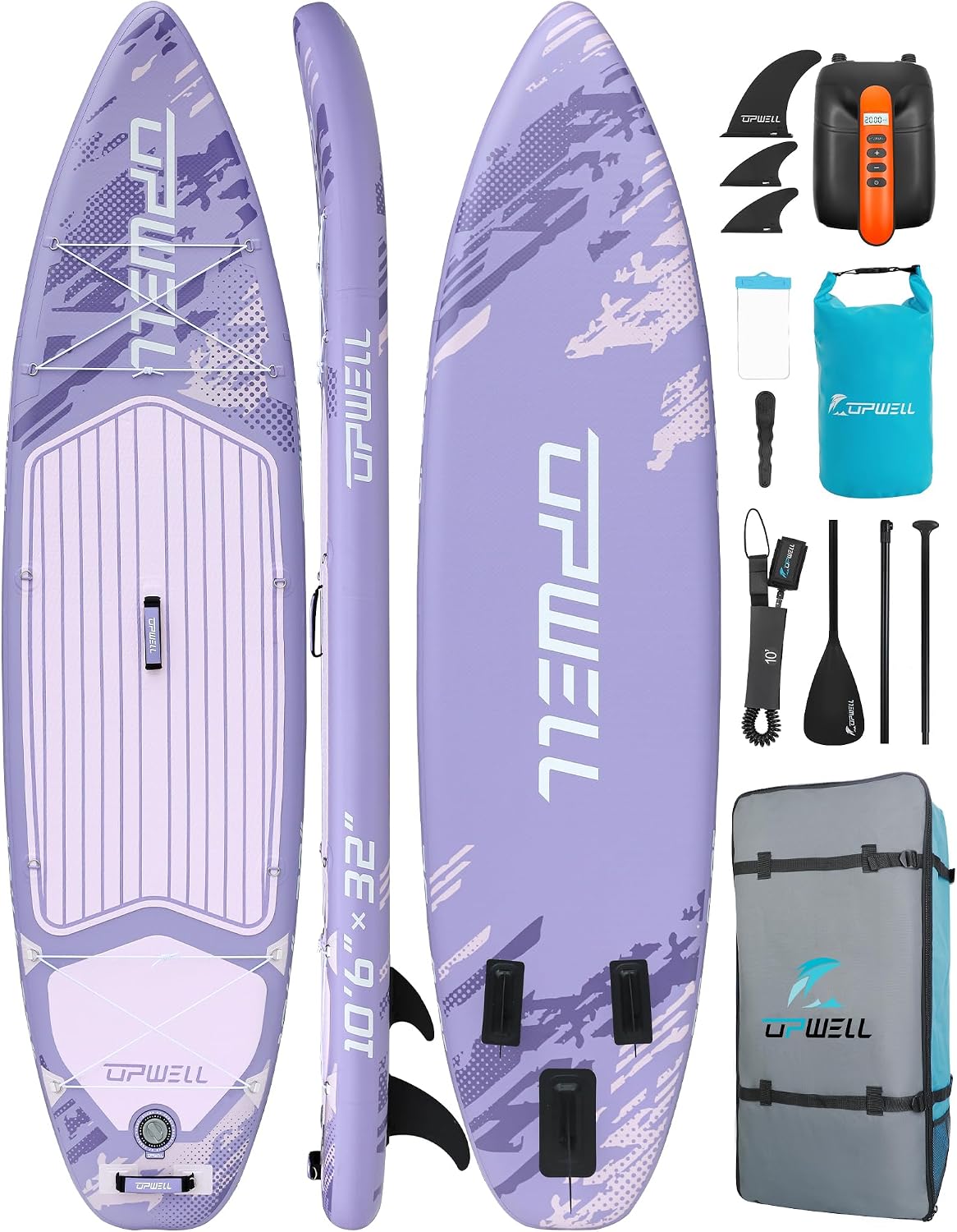 UPWELL 10'6'/11'/11'6' Inflatable Paddle Board, Stand Up Paddlboard for Youth & Adults, Stable Design, Premium SUP Accessories, Backpack, Leash, Hand Pump, Fins