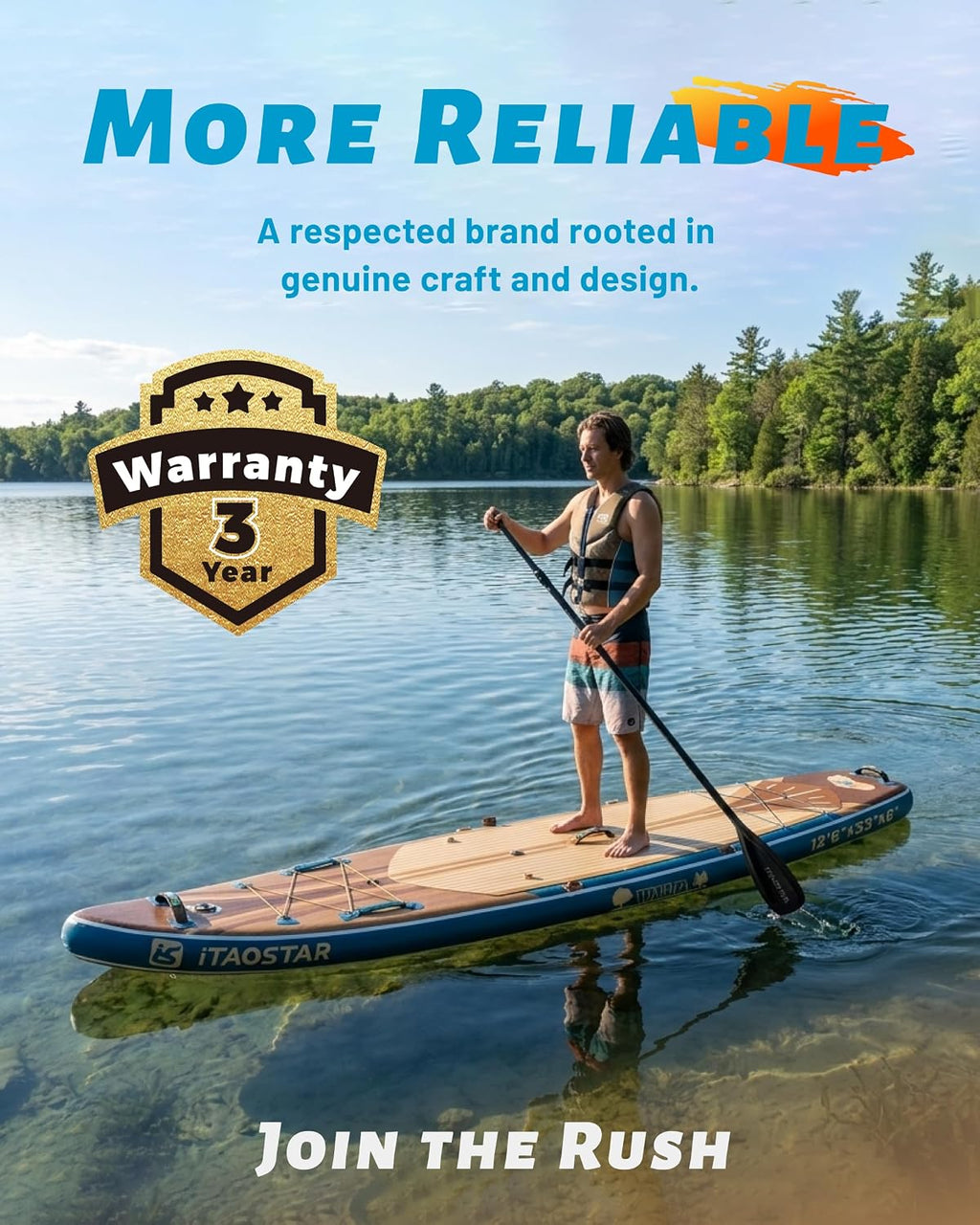 iTAOSTAR Wild 11'×36'/11'6'×34'/12'6'×33' Inflatable Paddle Board with Seat, One-Stop Premium SUP Board Gears, Tailored 5 Fins, Stable Inflatable Stand Up Paddle Boards for Youth/Adults of All Levels