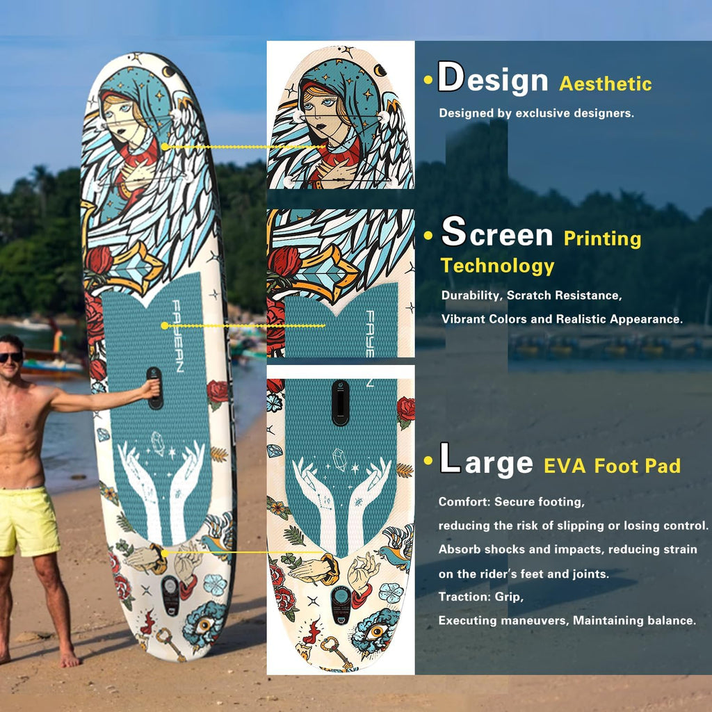 Inflatable Paddle Board,Extra Wide 10.6'/11' Stand Up Paddle Board with Sup Accessories,400lbs Capacity for Family with Safety Leash, All Skill Levels Sup for Yoga,Fishing,Surfing
